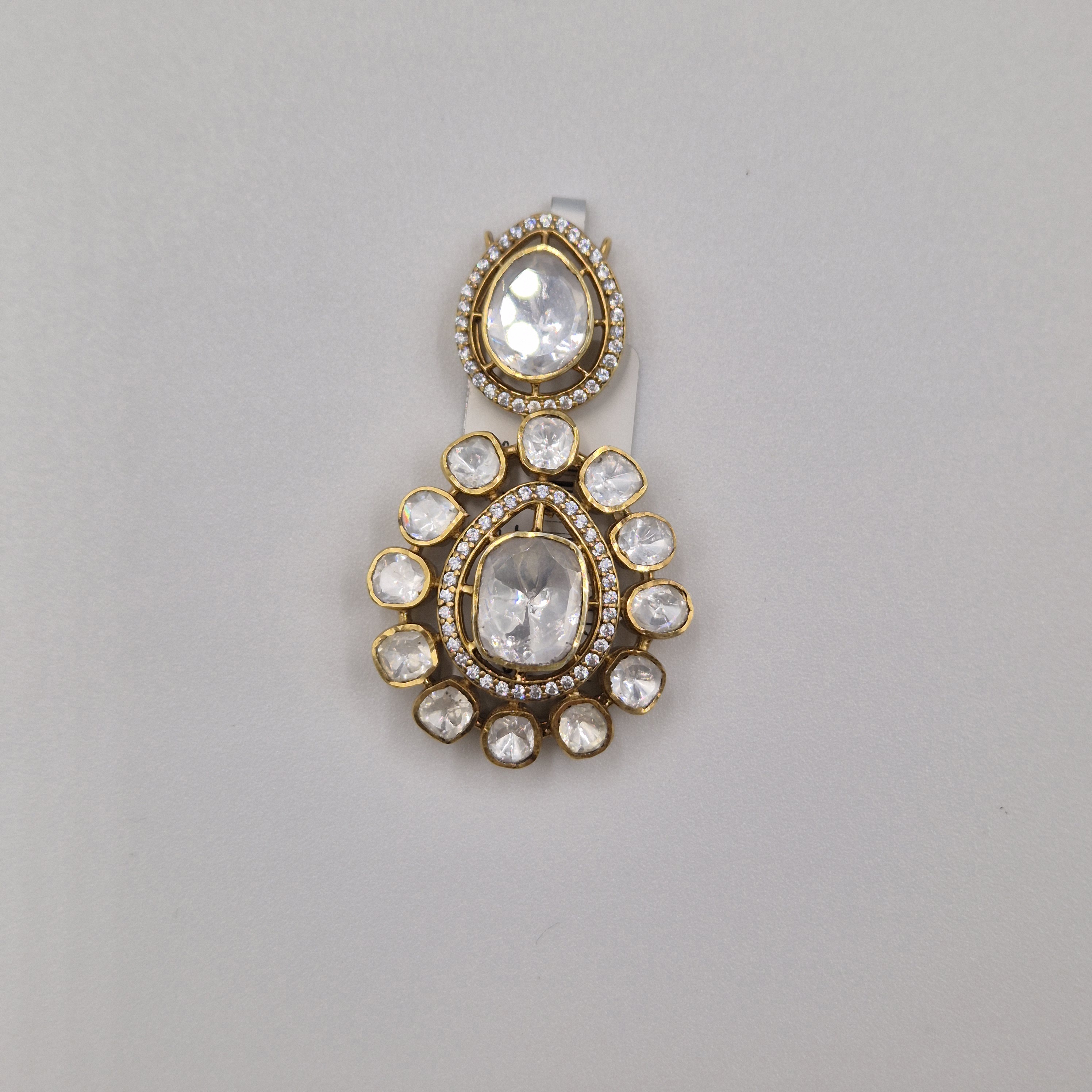 Silver Dual Oval Kundan Pendant