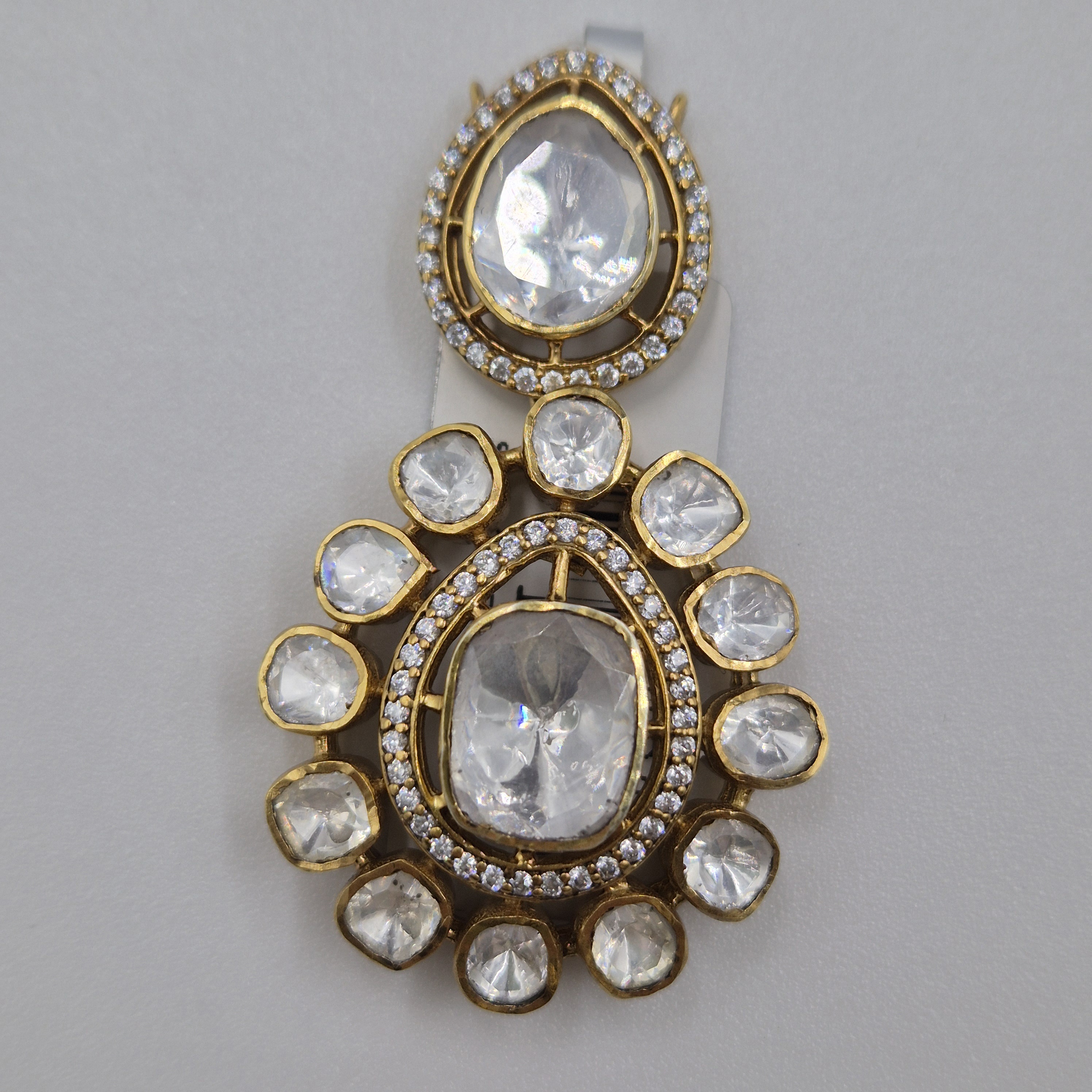 Shri Modi Jewellers - Silver Dual Oval Kundan Pendant