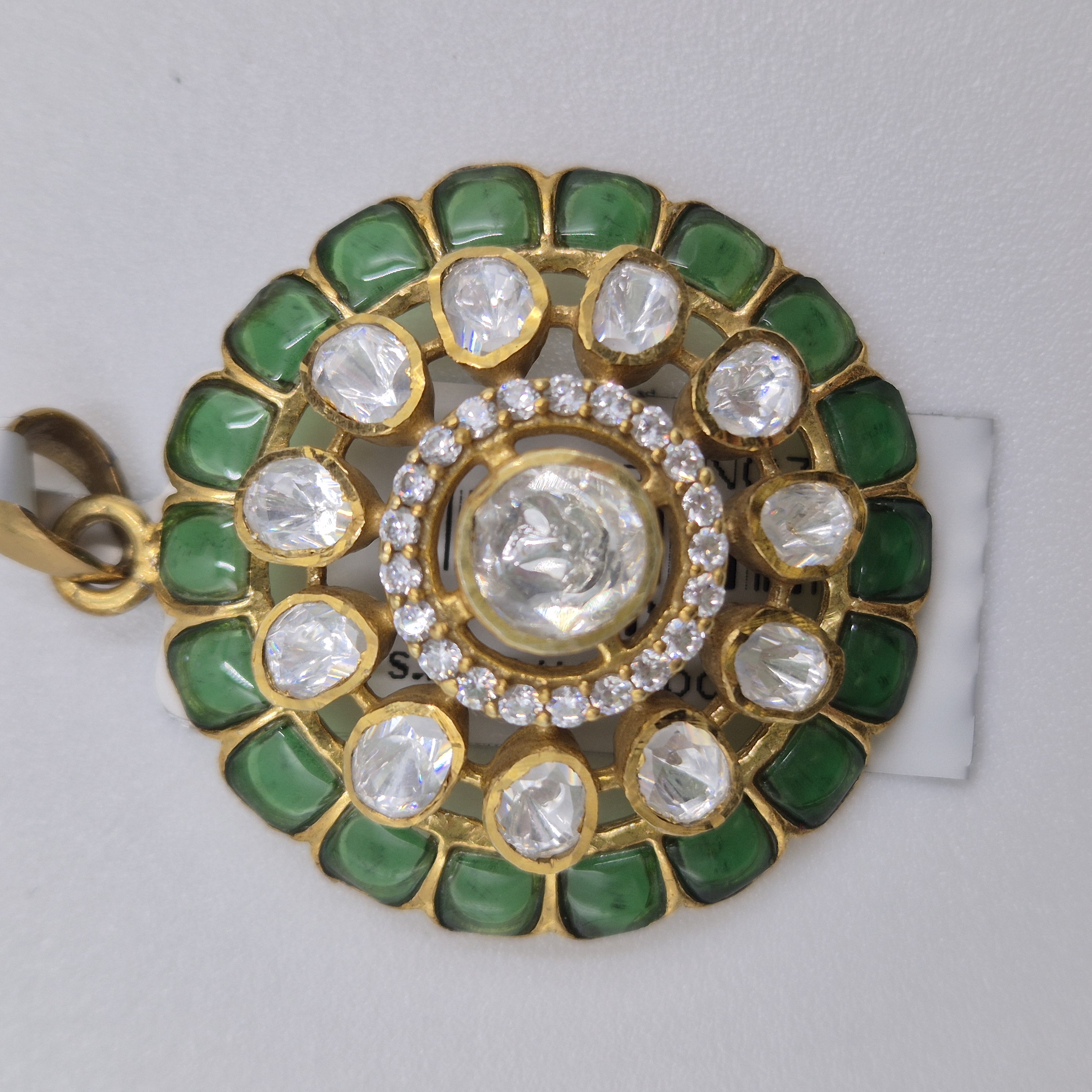 Shri Modi Jewellers - Silver Emerald Halo Round Pendant