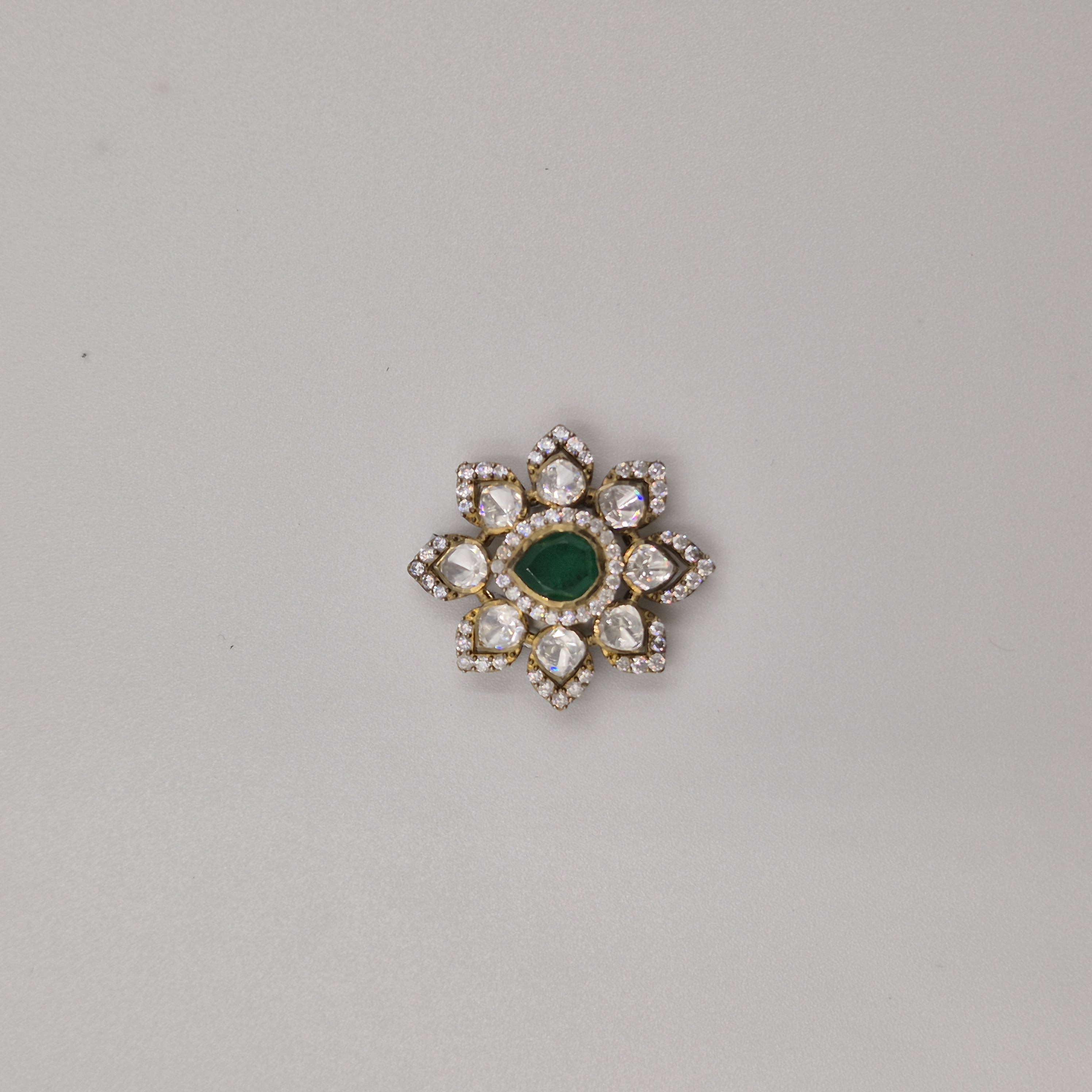 Silver Emerald Blossom Statement Pendant