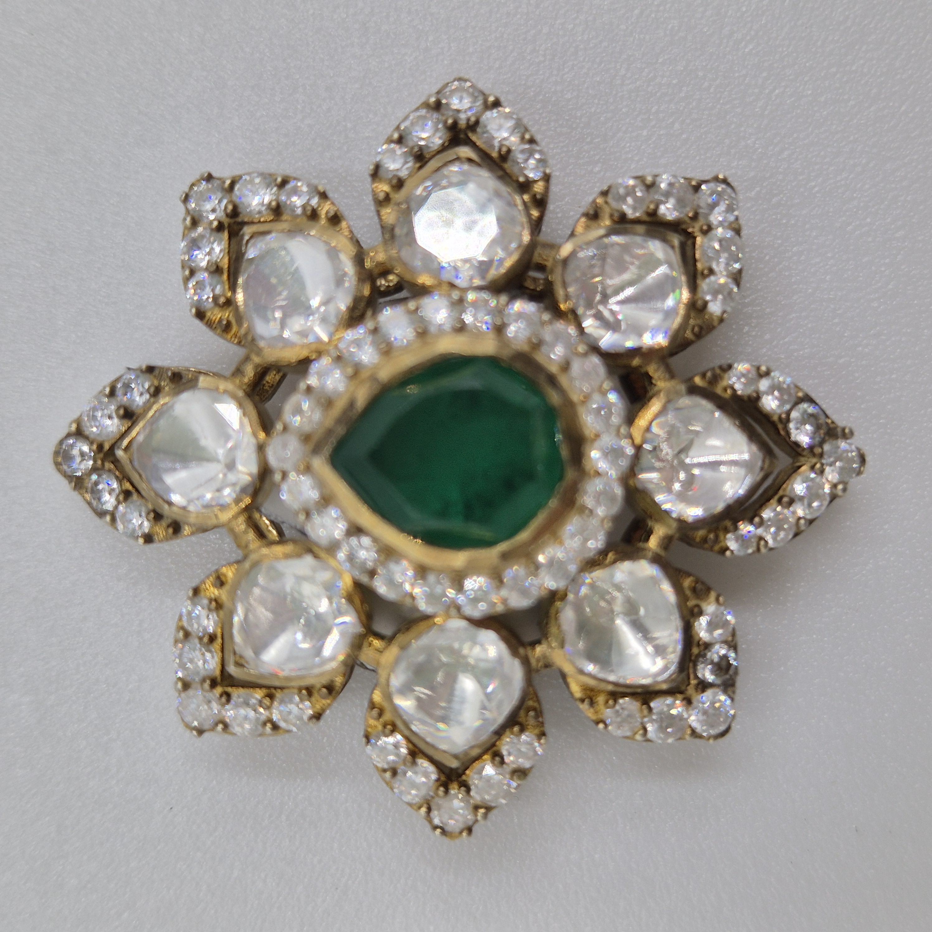 Shri Modi Jewellers - Silver Emerald Blossom Statement Pendant