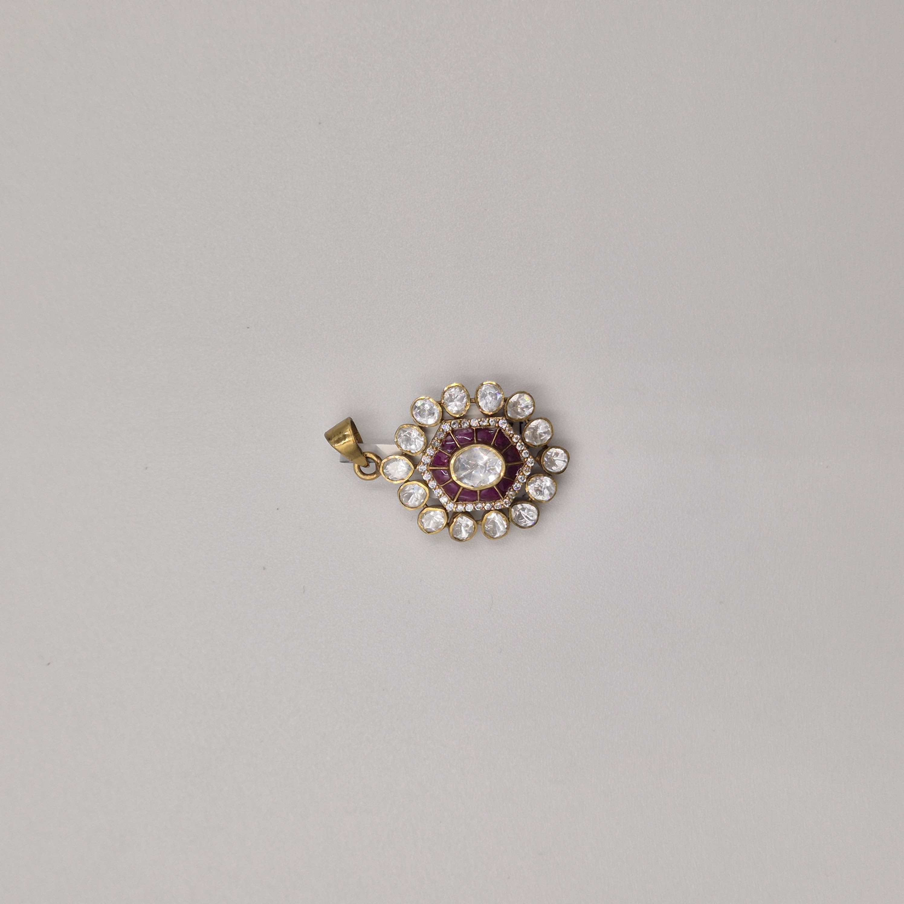 Silver Ruby Floral Round Pendant