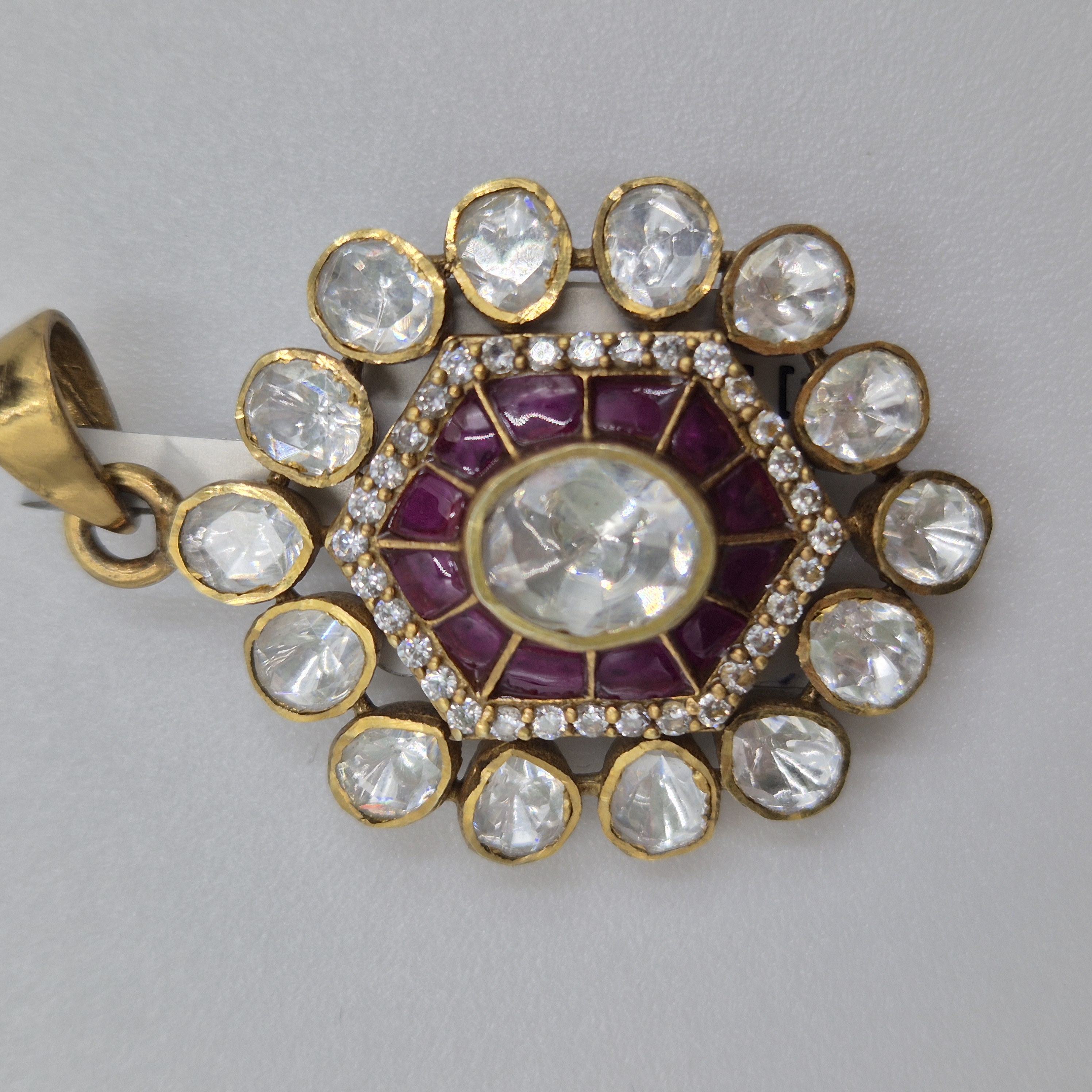 Shri Modi Jewellers - Silver Ruby Floral Round Pendant