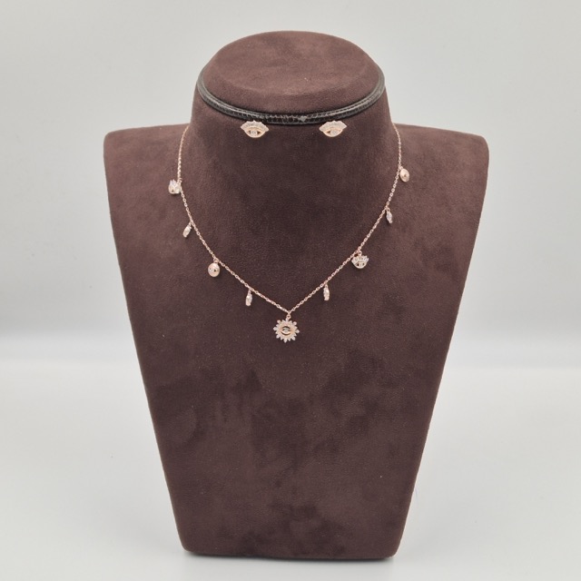 Evil Eye Charm Silver Necklace Set