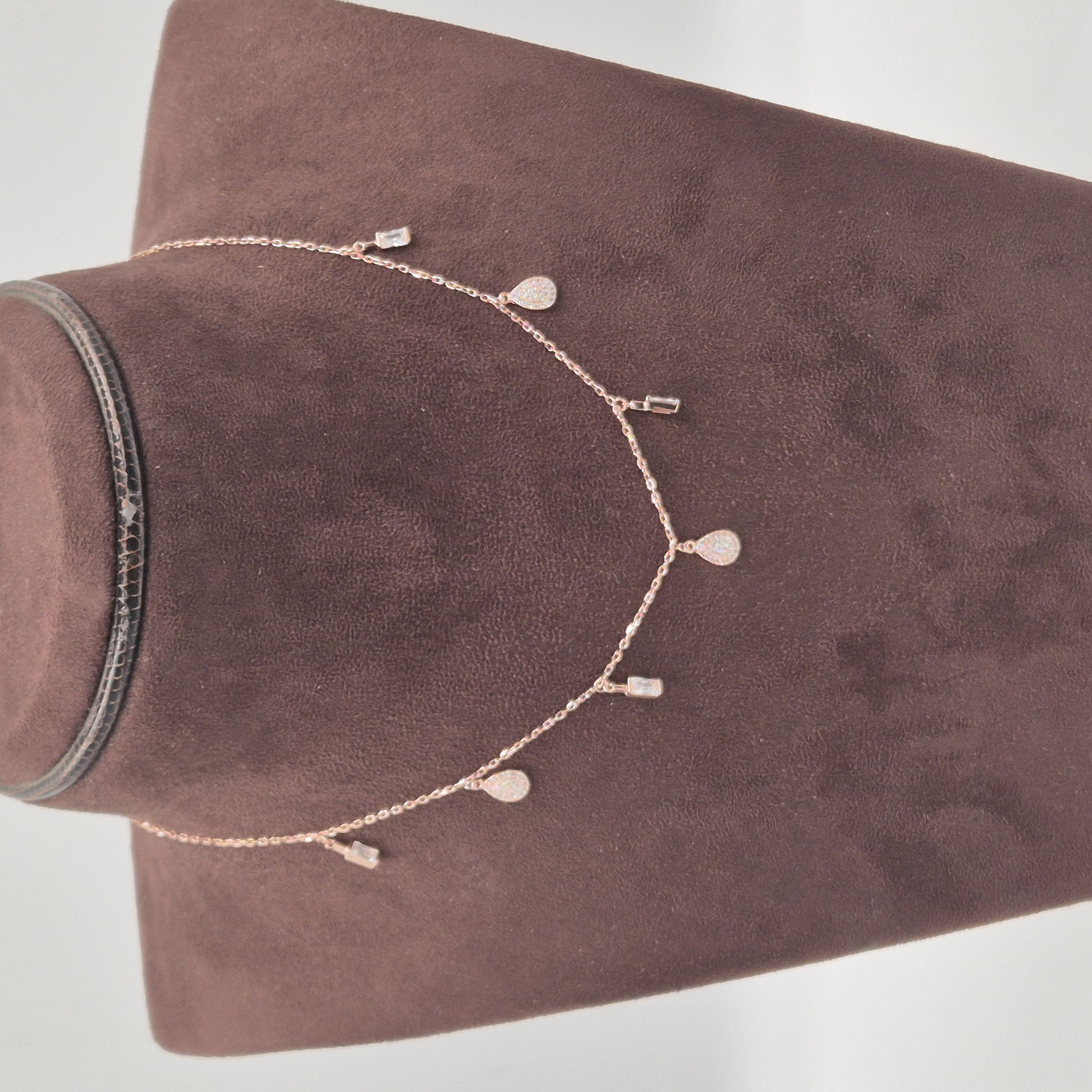 Order Rose Gold Teardrop Silver Dangle Necklace Set online in Hyderabad