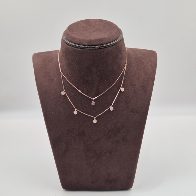 Blush Glow Layered Pendant Silver Necklace Set