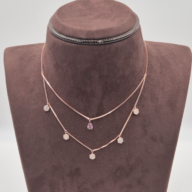 Shri Modi Jewellers - Blush Glow Layered Pendant Silver Necklace Set