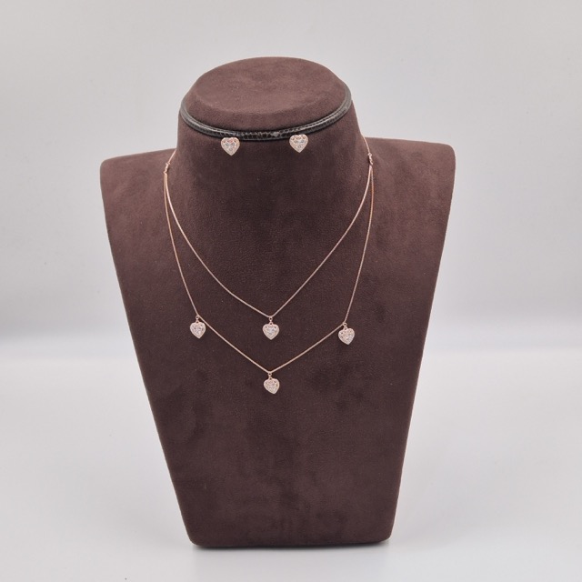 Romantic Hearts Layered Silver Necklace Set