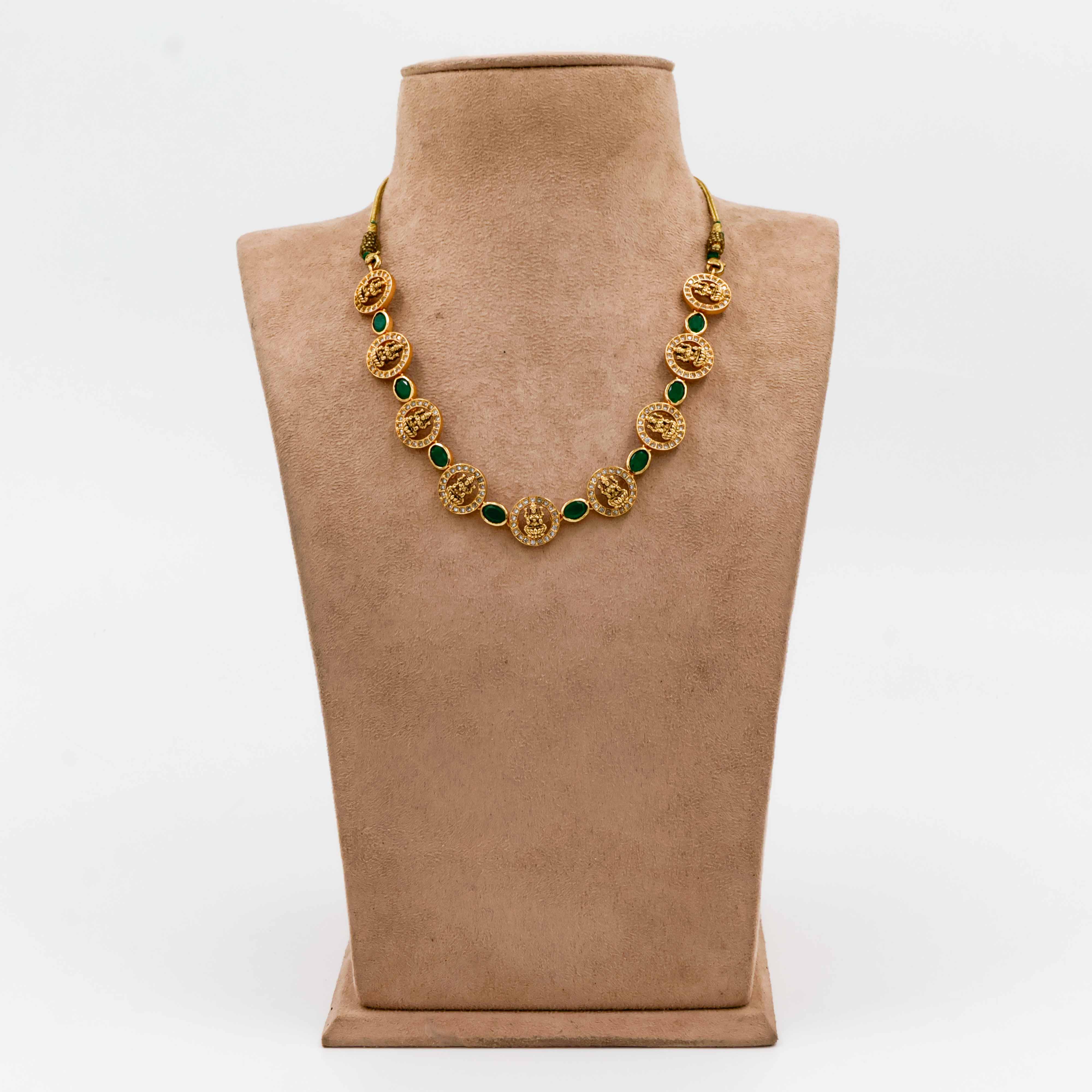 Temple Necklace with Peacock and Lakshmi Motifs - 