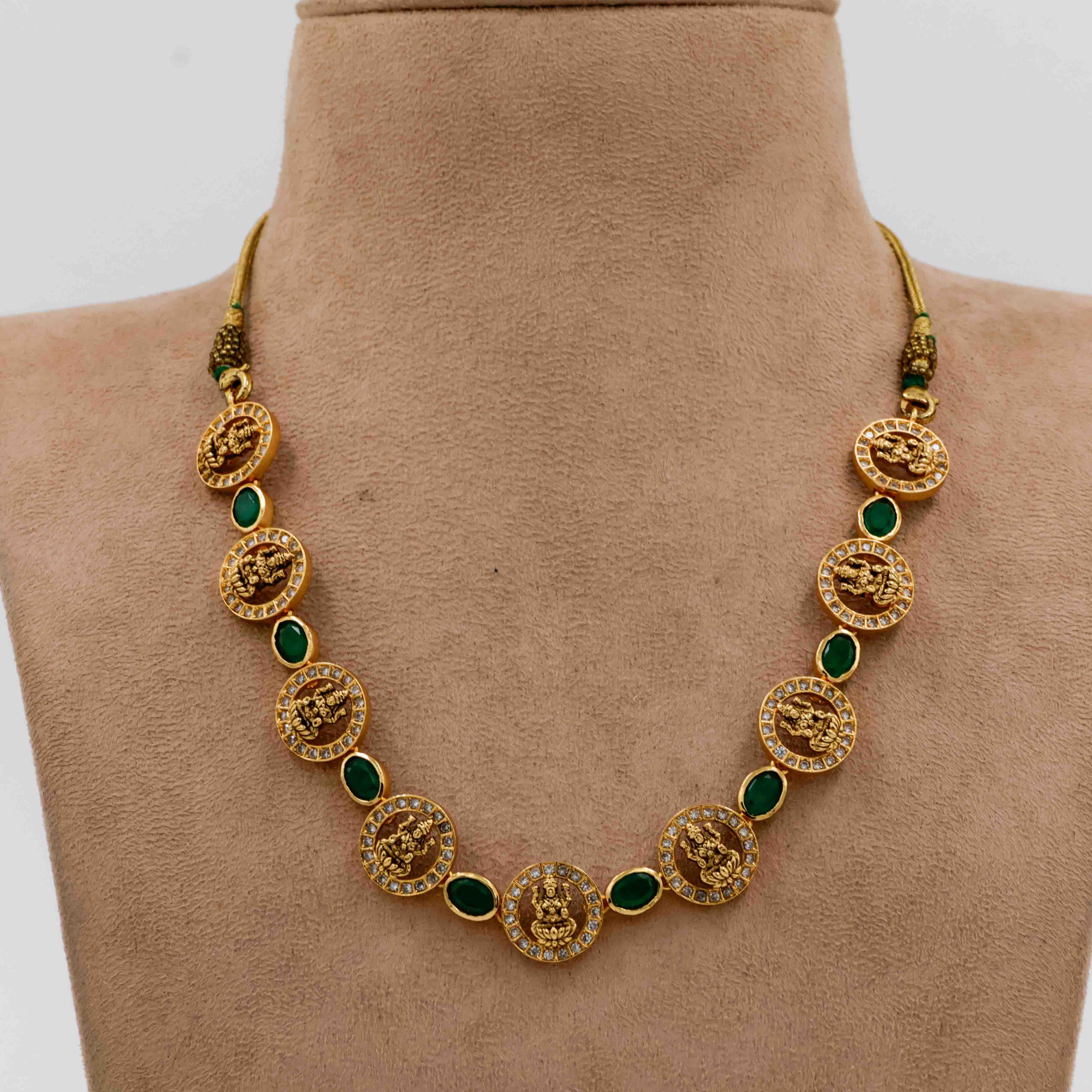 Temple Necklace with Peacock and Lakshmi Motifs - 