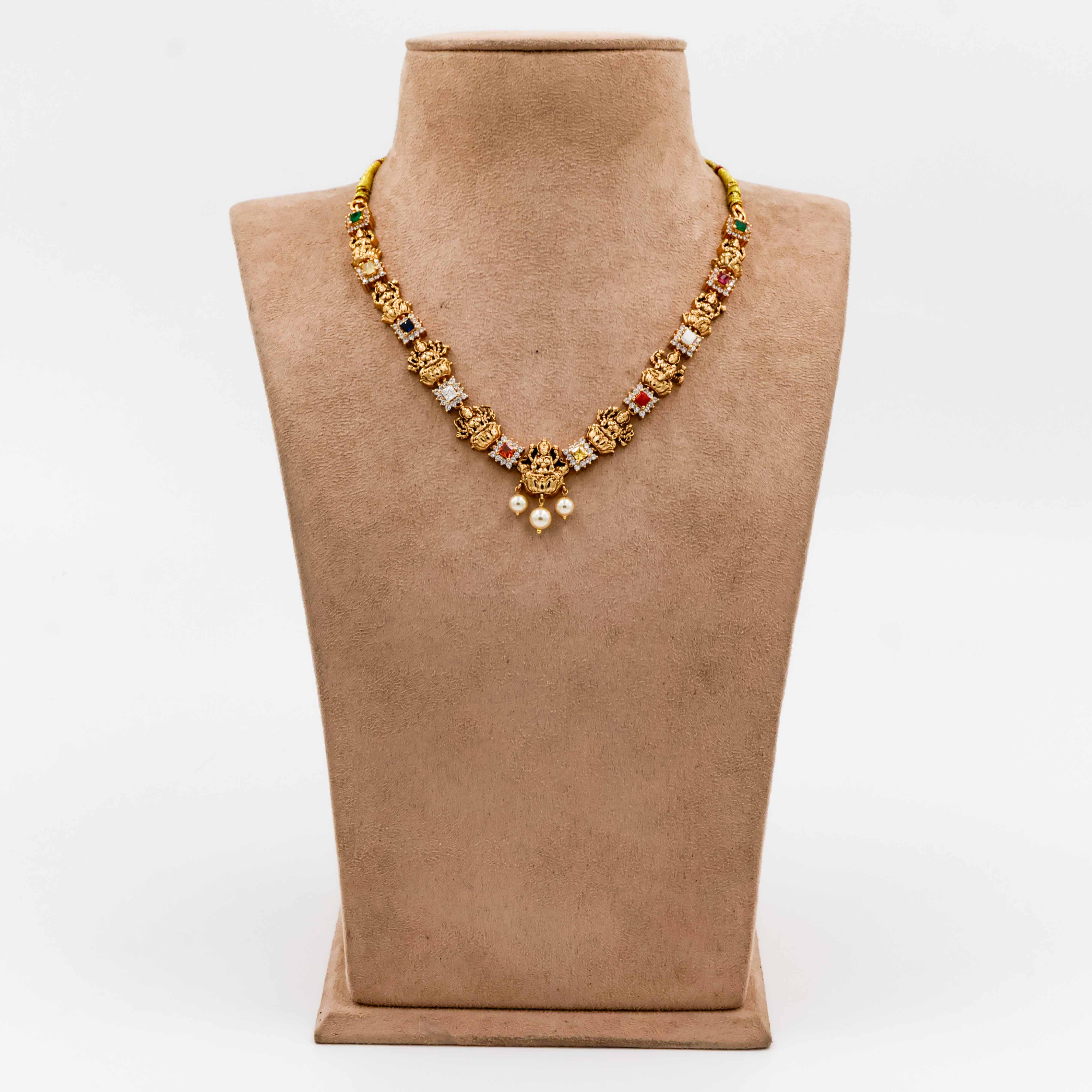 Temple Necklace with Lord Vishnu Motif and Hanging Beads - 