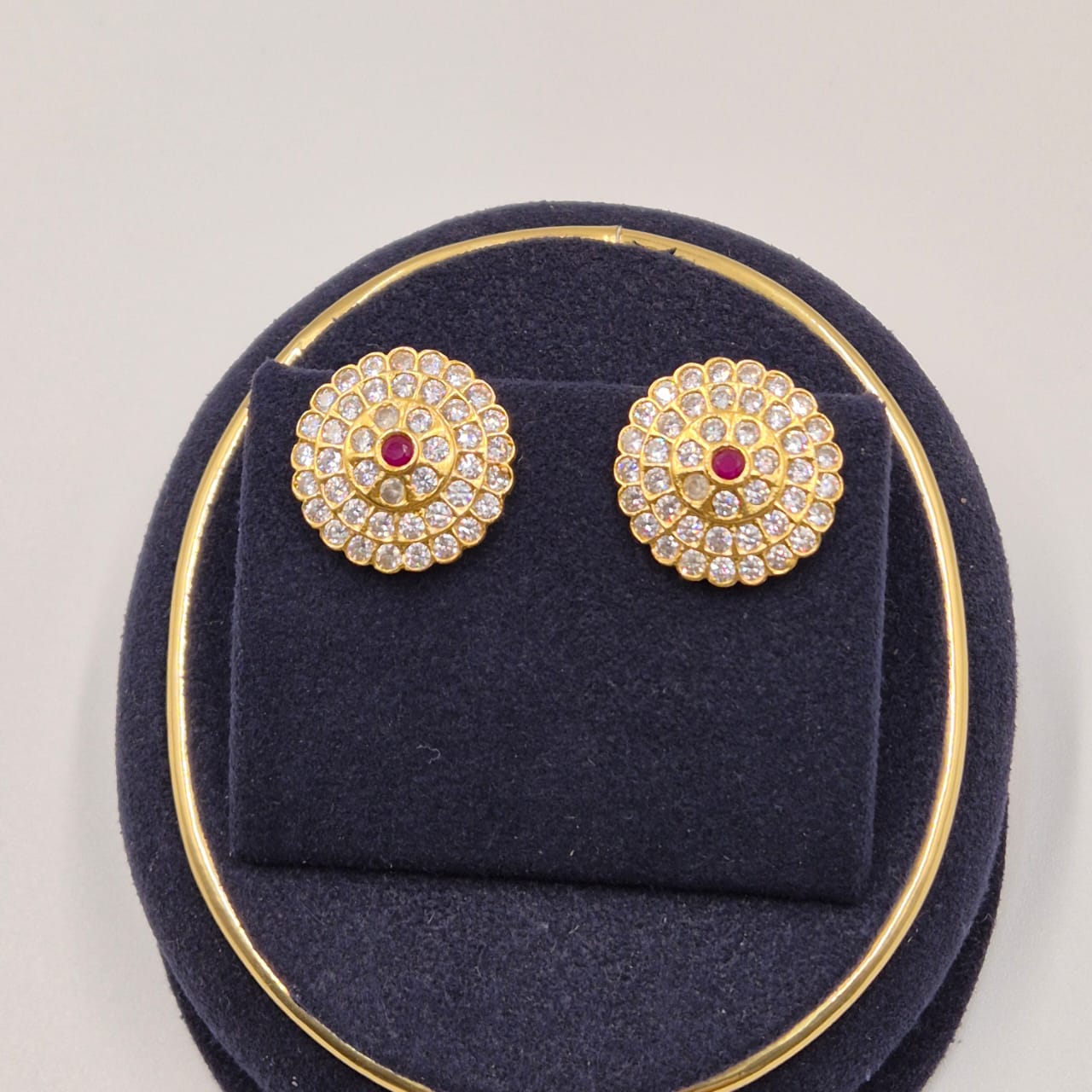 Shri Modi Jewellers - Ruby Halo Floral Stud Earrings
