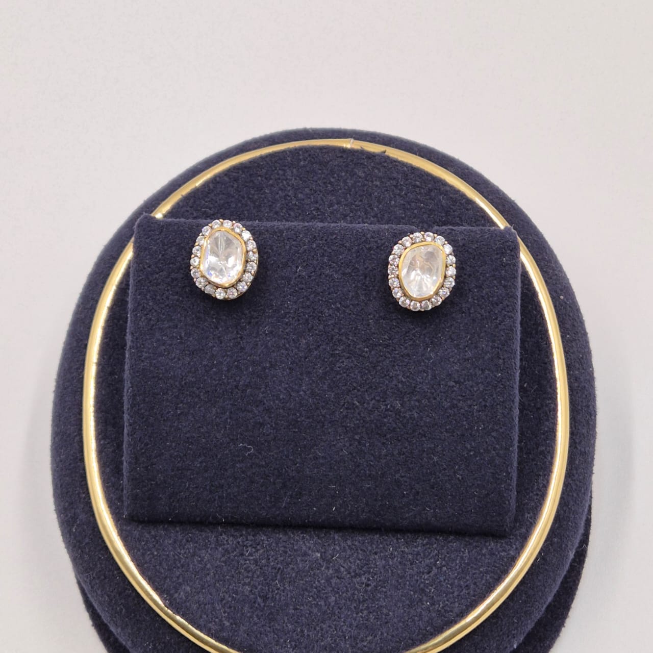 Oval Halo Crystal Stud Earrings