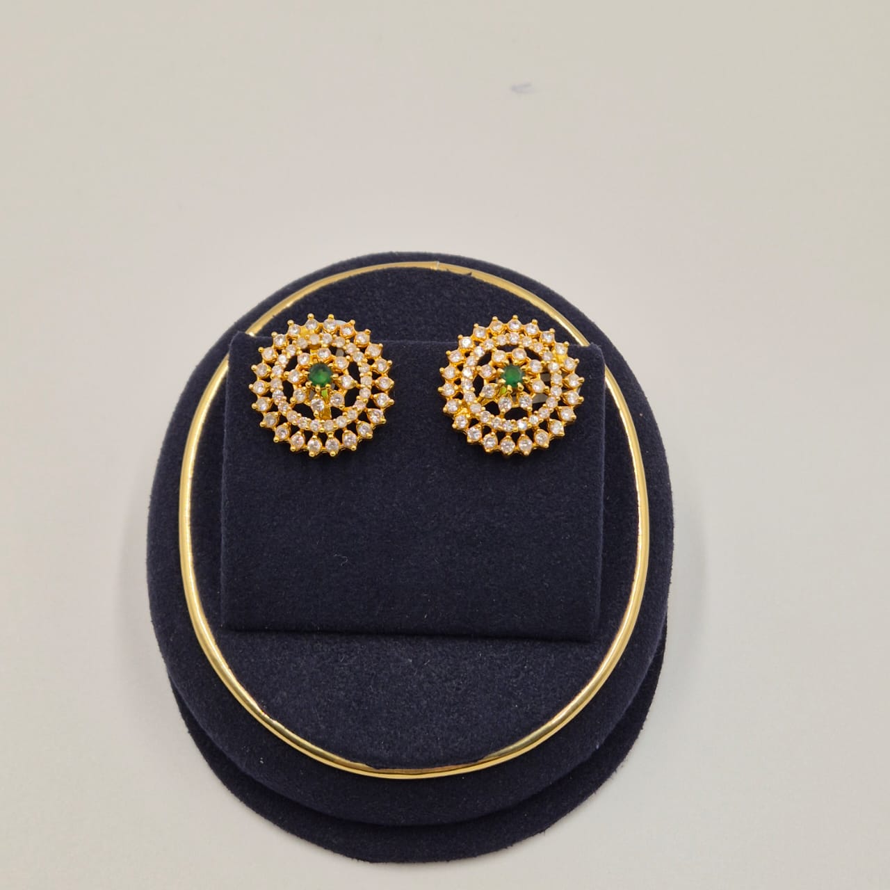 Green Royal Halo Stud Earrings