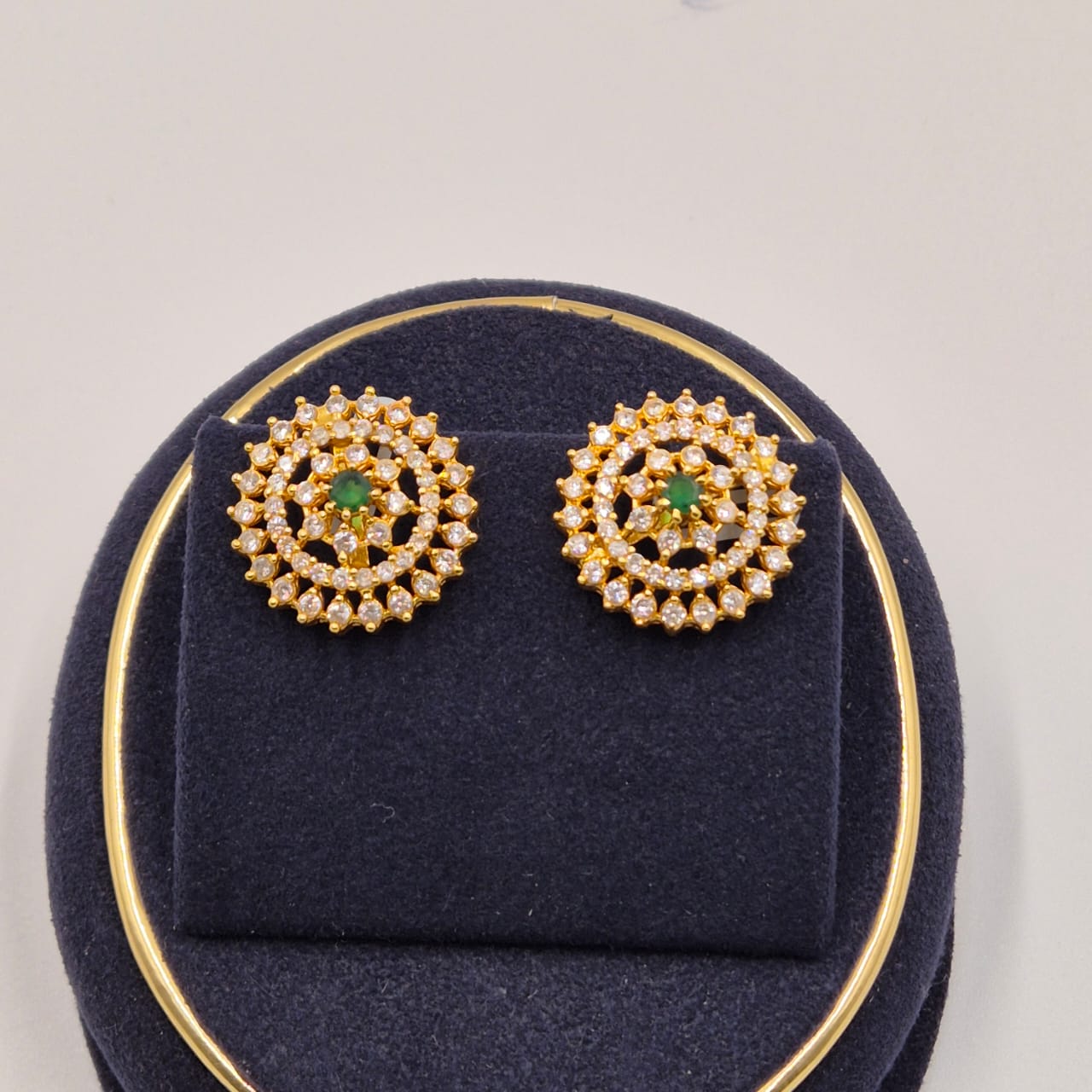 Green Royal Halo Stud Earrings