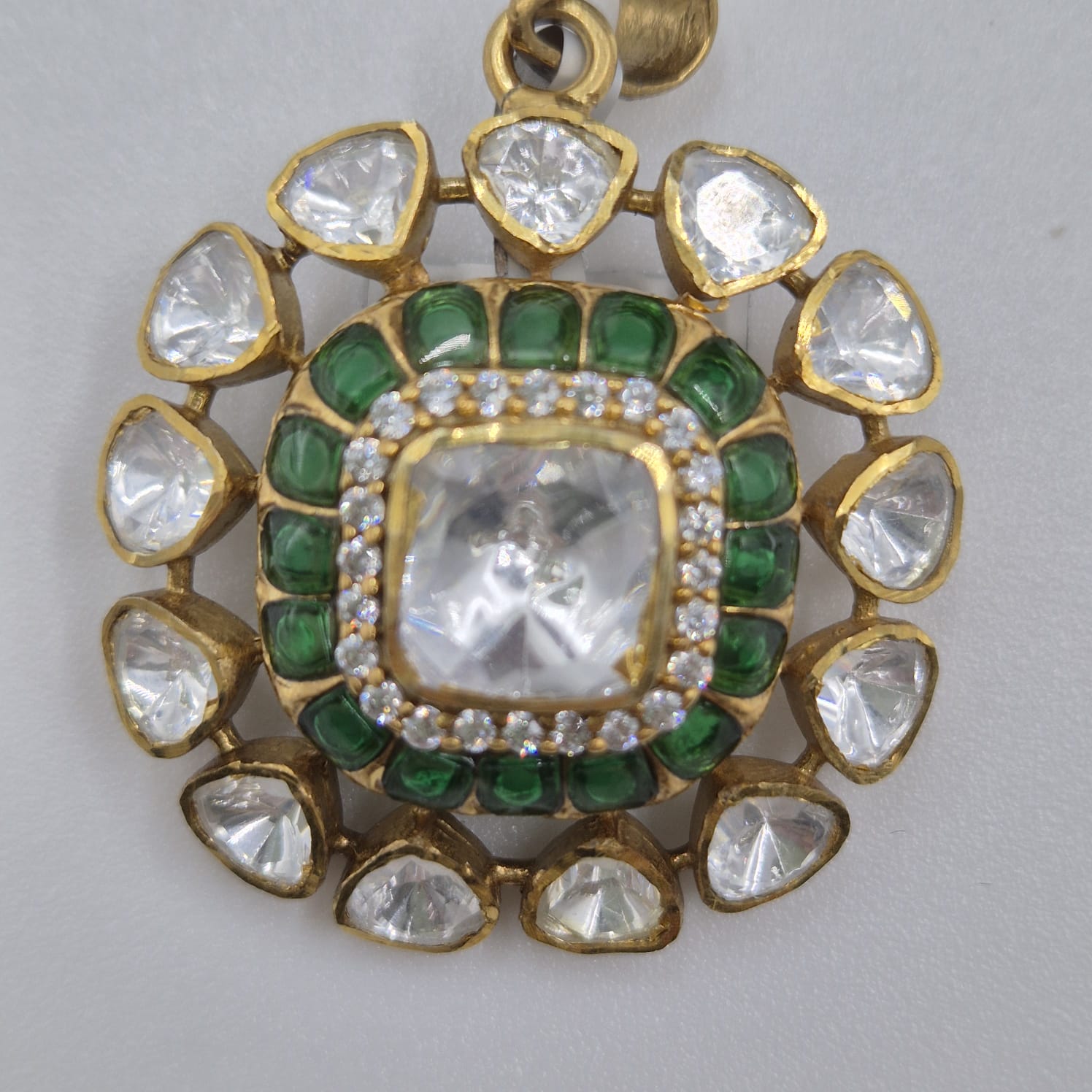 Shri Modi Jewellers - Emerald Halo Floral Pendant Necklace