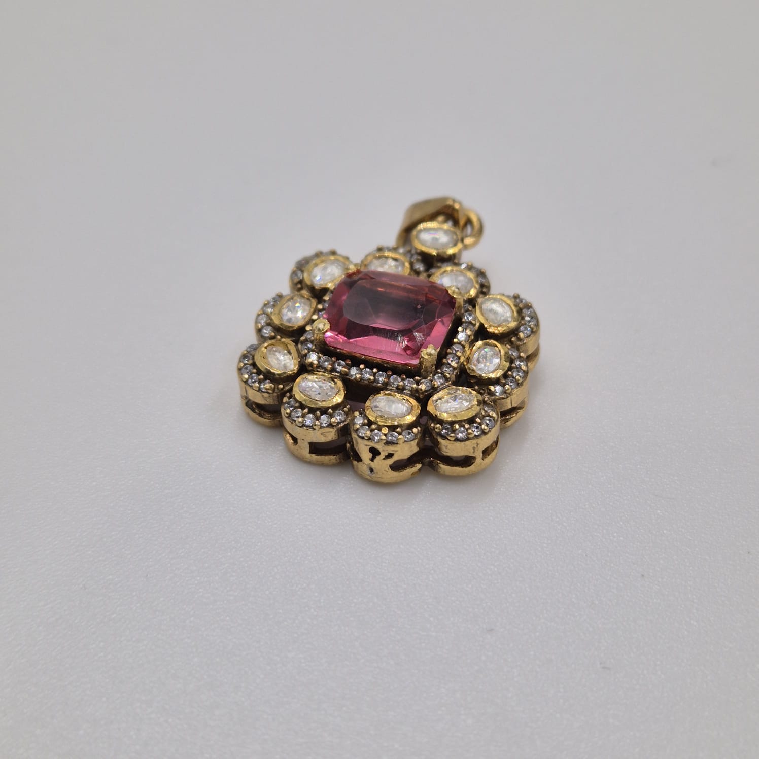 Pink Square Floral Pendant