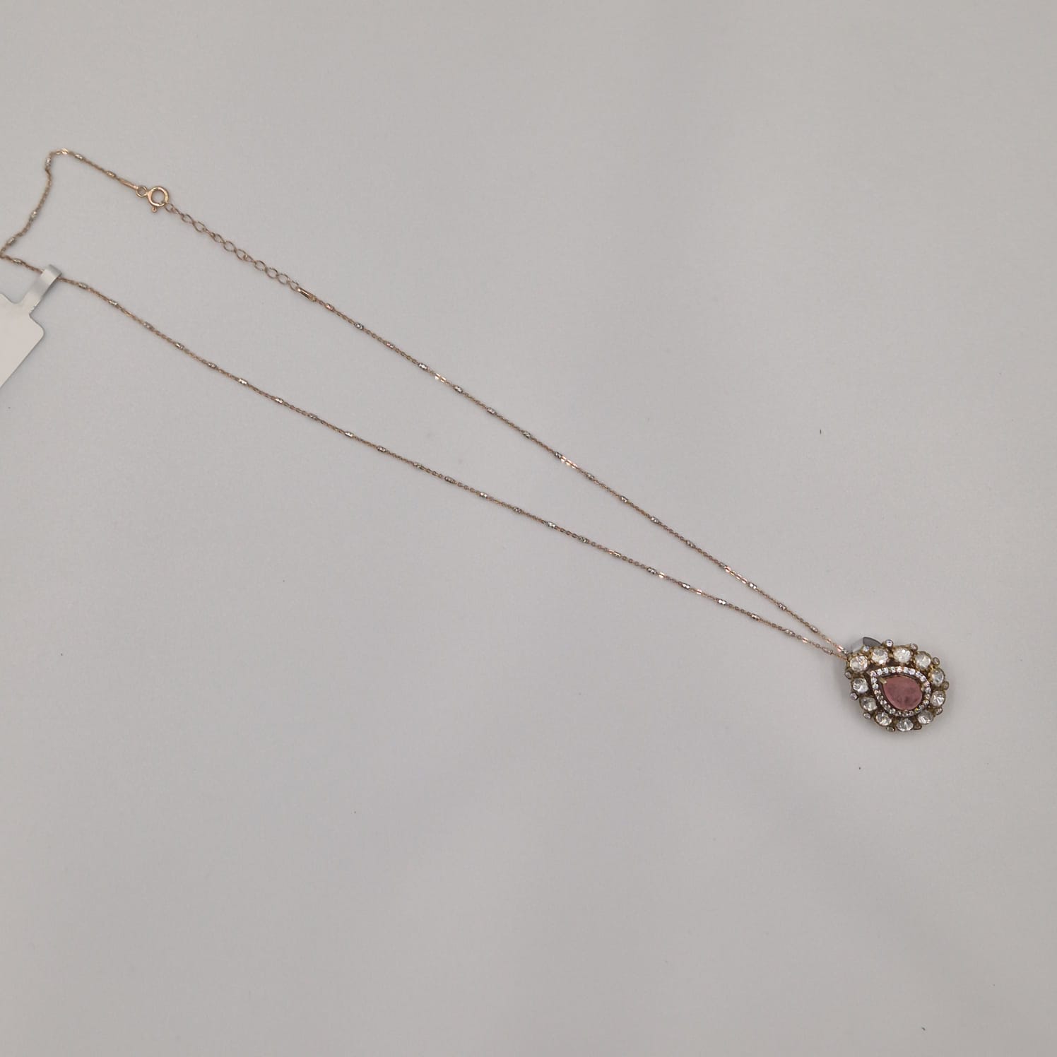 Silver Pink Oval Kundan Pendant