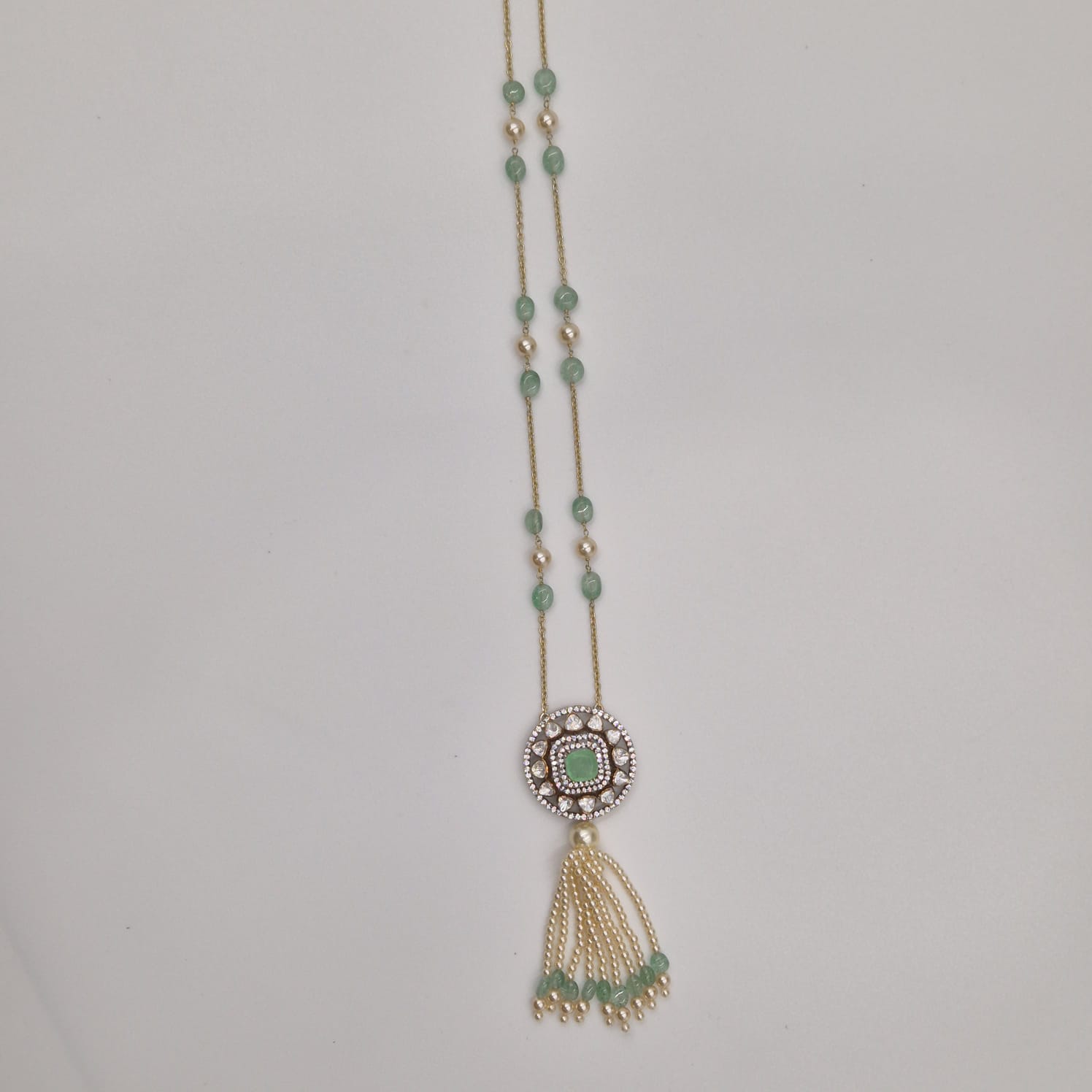 Silver Green Square Floral Pendant