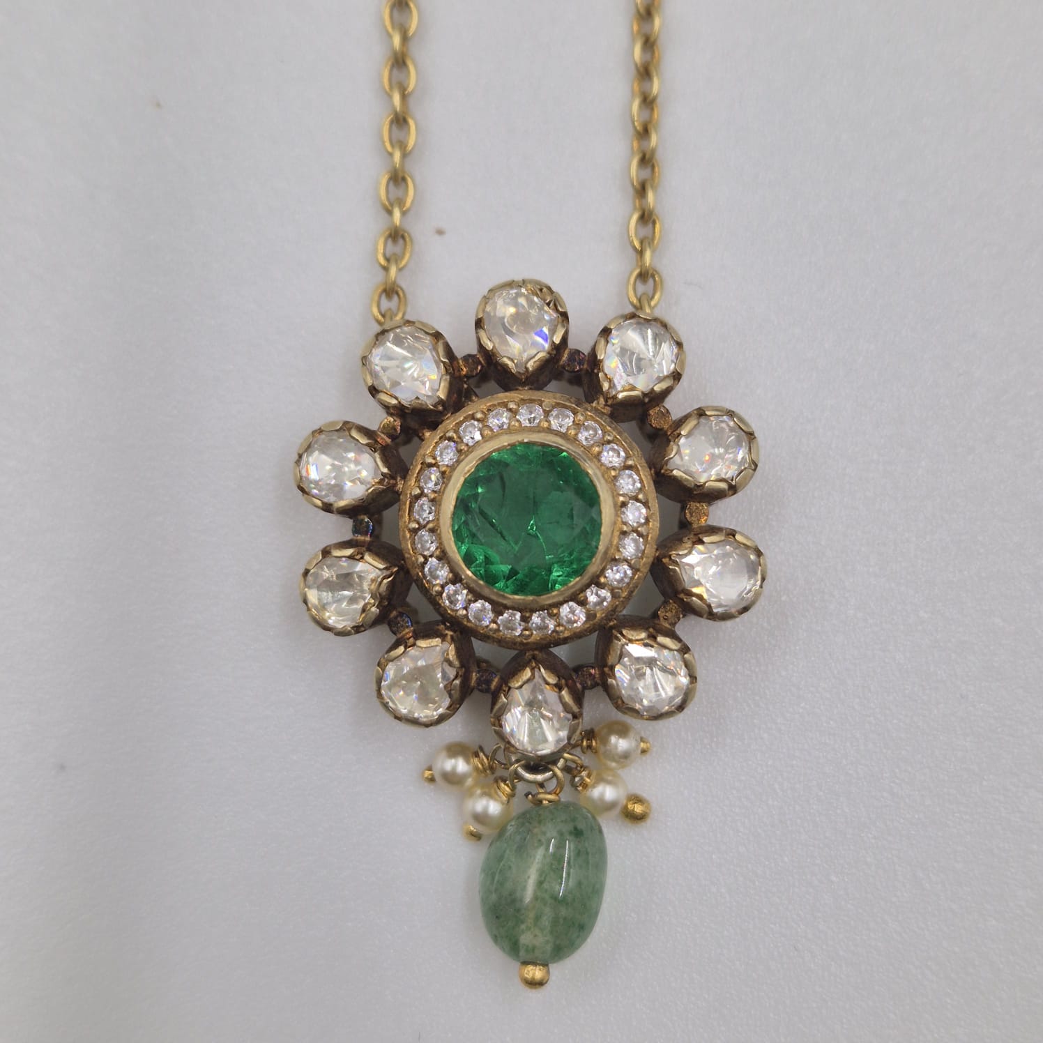 Silver Emerald Blossom Statement Pendant