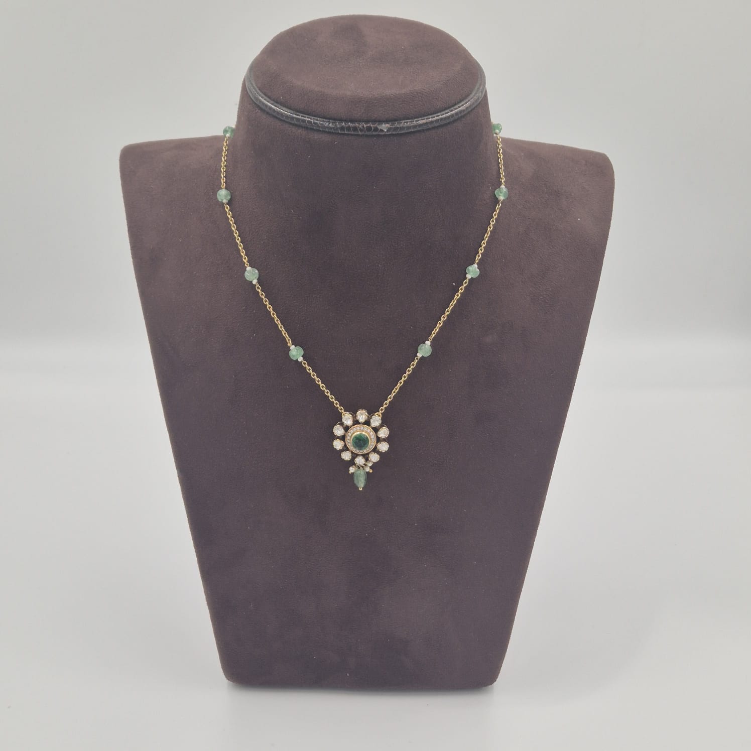 Silver Emerald Blossom Statement Pendant
