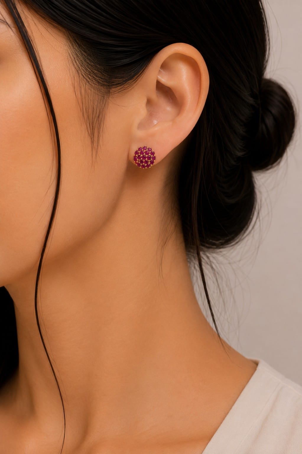 Ruby Blossom Pearl Stud Earrings