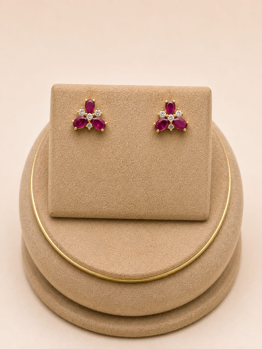 Ruby Emerald Floral Stud Earrings