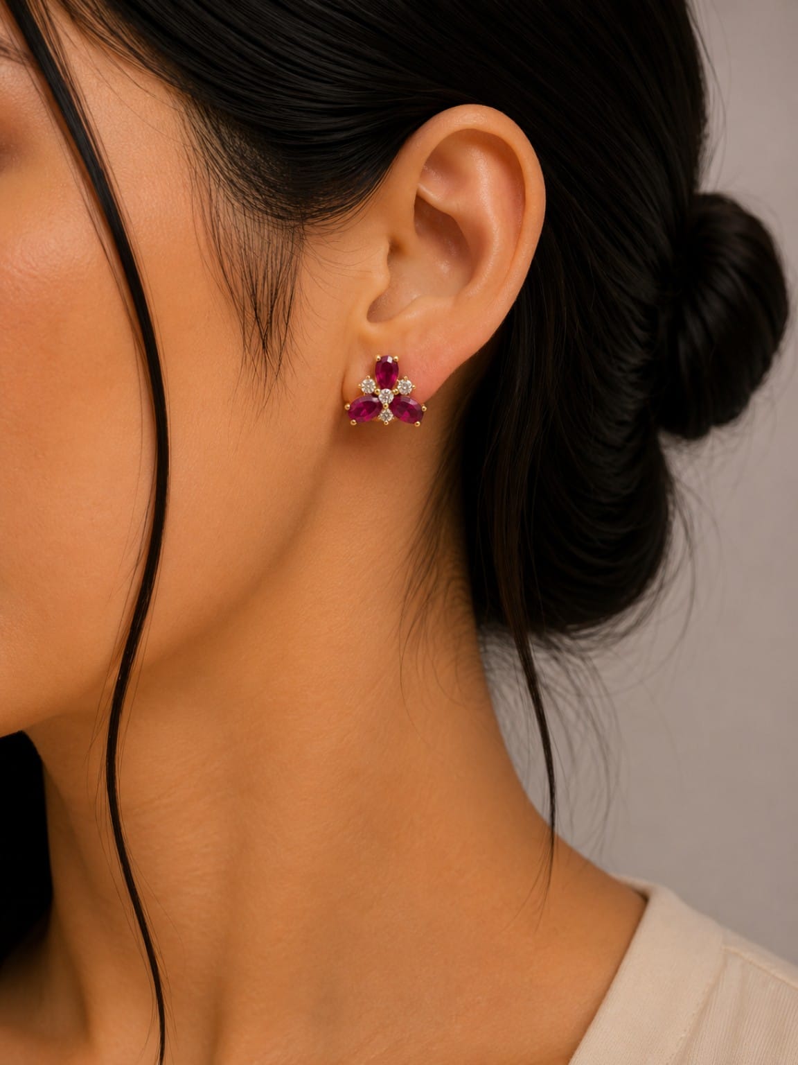 Shri Modi Jewellers - Ruby Emerald Floral Stud Earrings