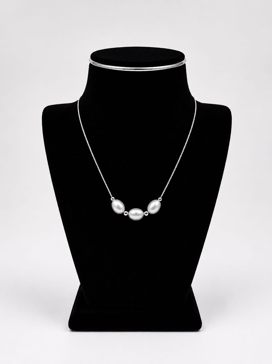Shri Modi Jewellers - Minimal Triple Pearl 925 Sterling Silver Necklace
