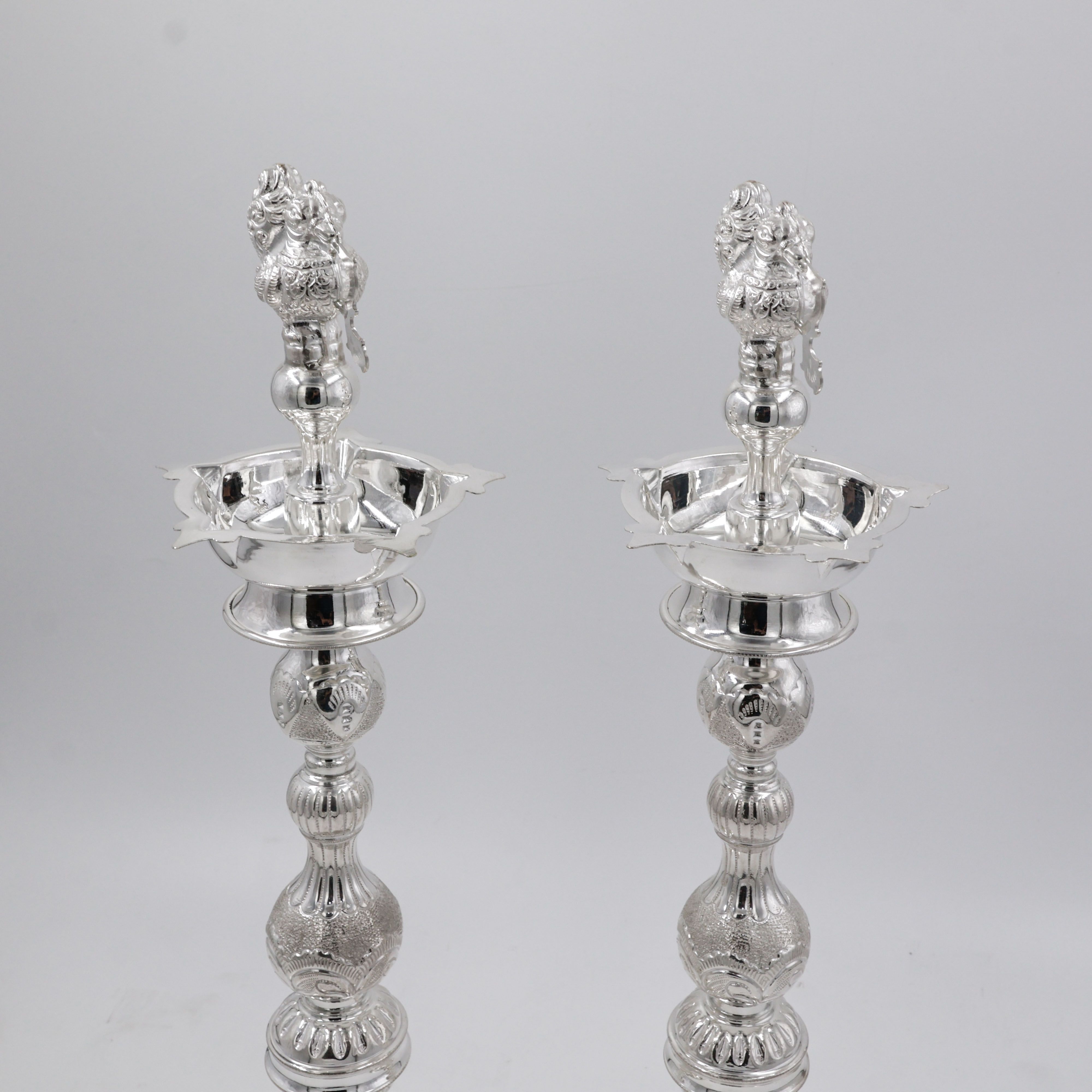 Buy Silver Deepam With Nakshi Design Peacock in Secunderabad, Hyderabad