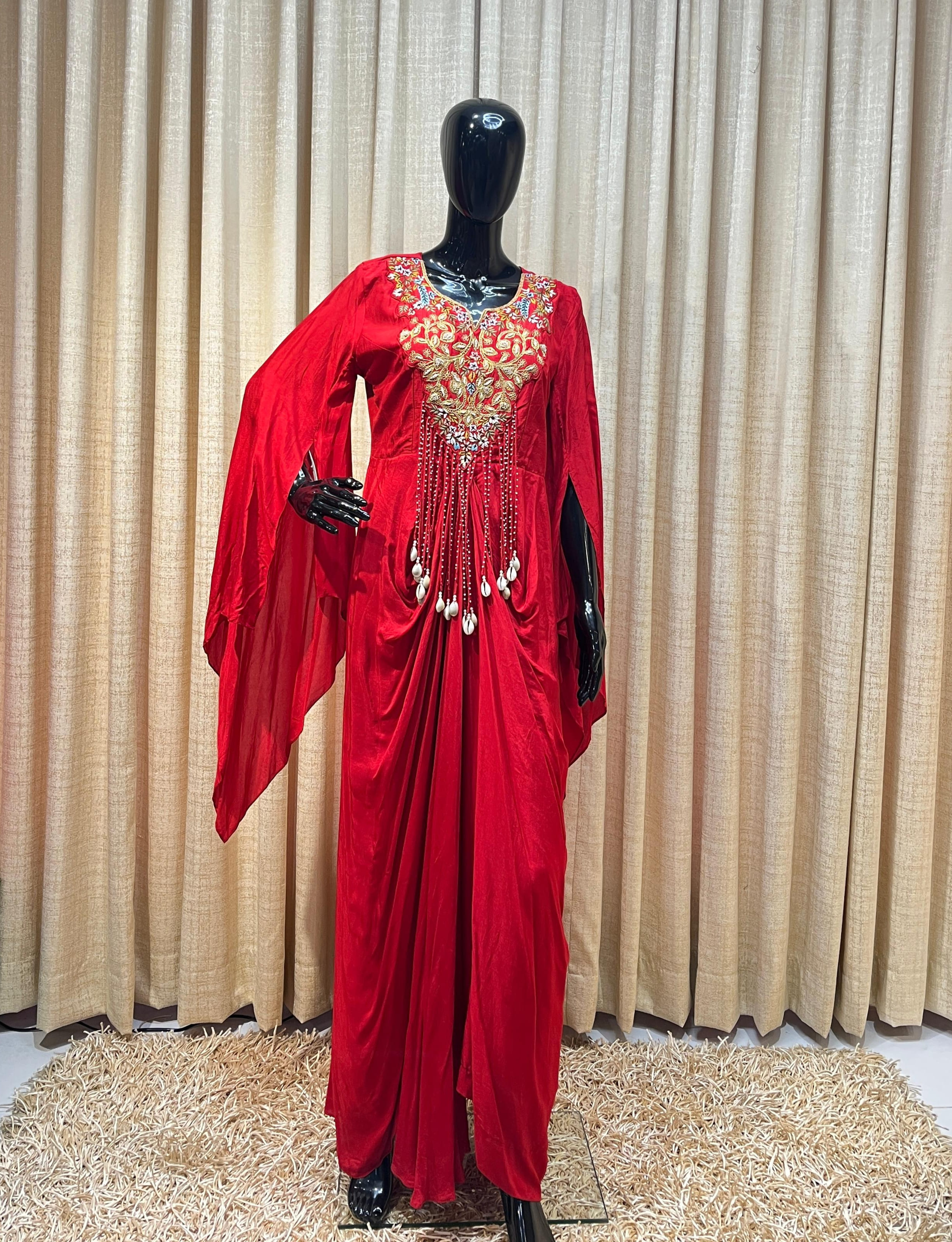 Red Embroidered Kaftan Dress