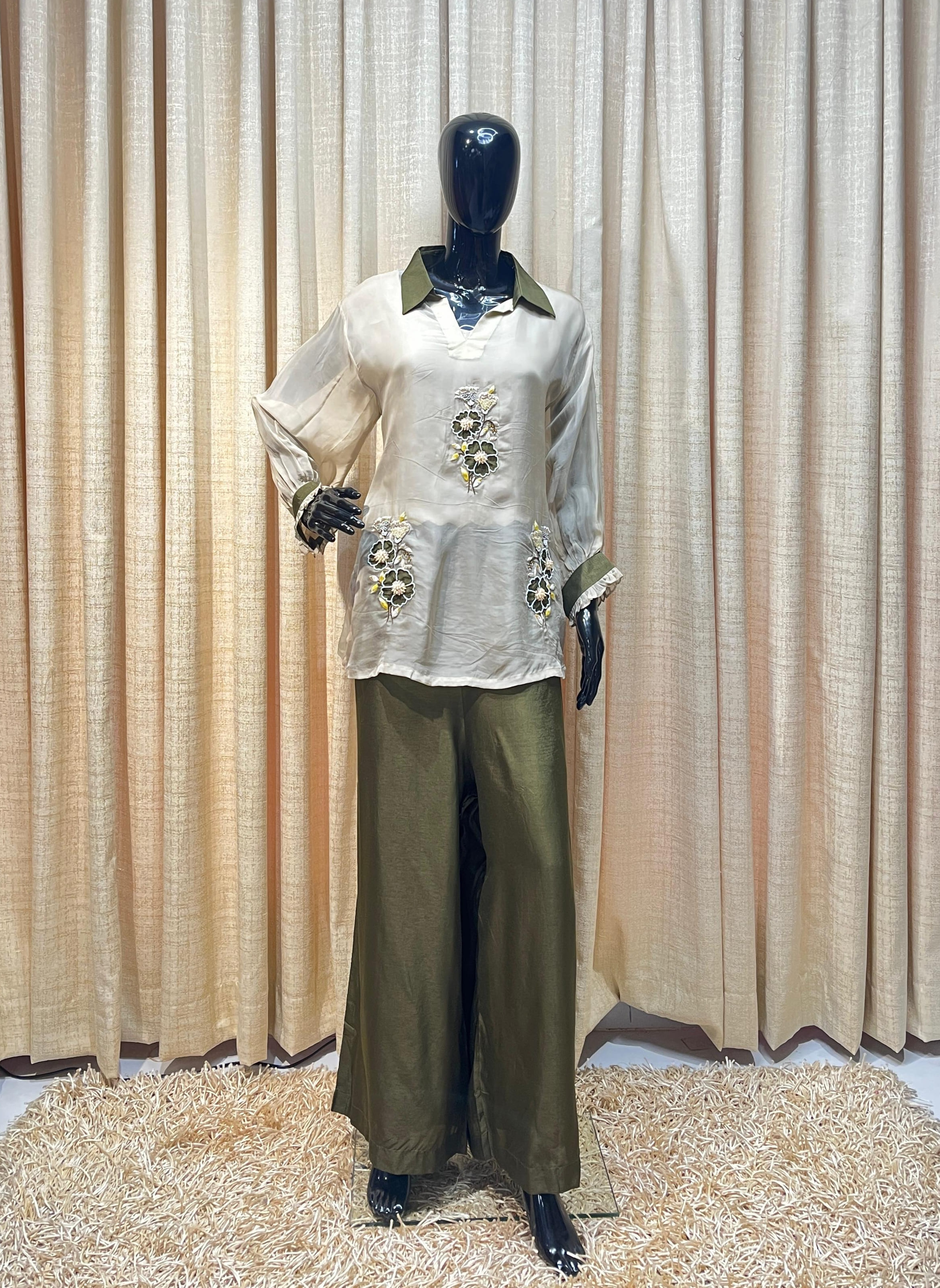 Oracle by Manusri - Ivory & Olive Embroidered Co-ord Set