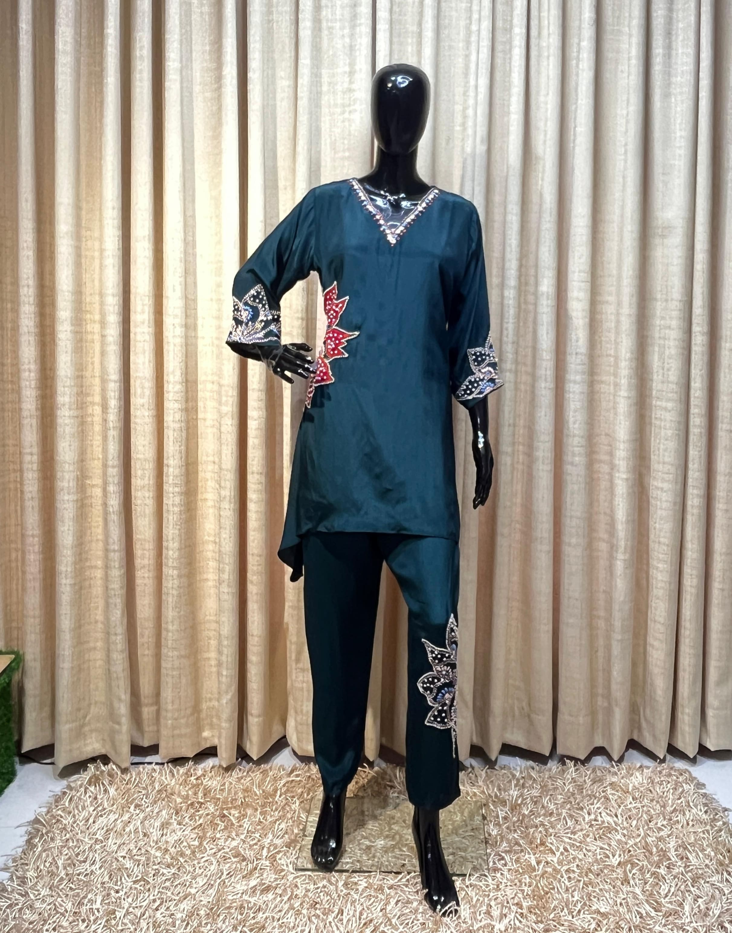 Oracle by Manusri - Teal Green Embroidered Co-ord Set