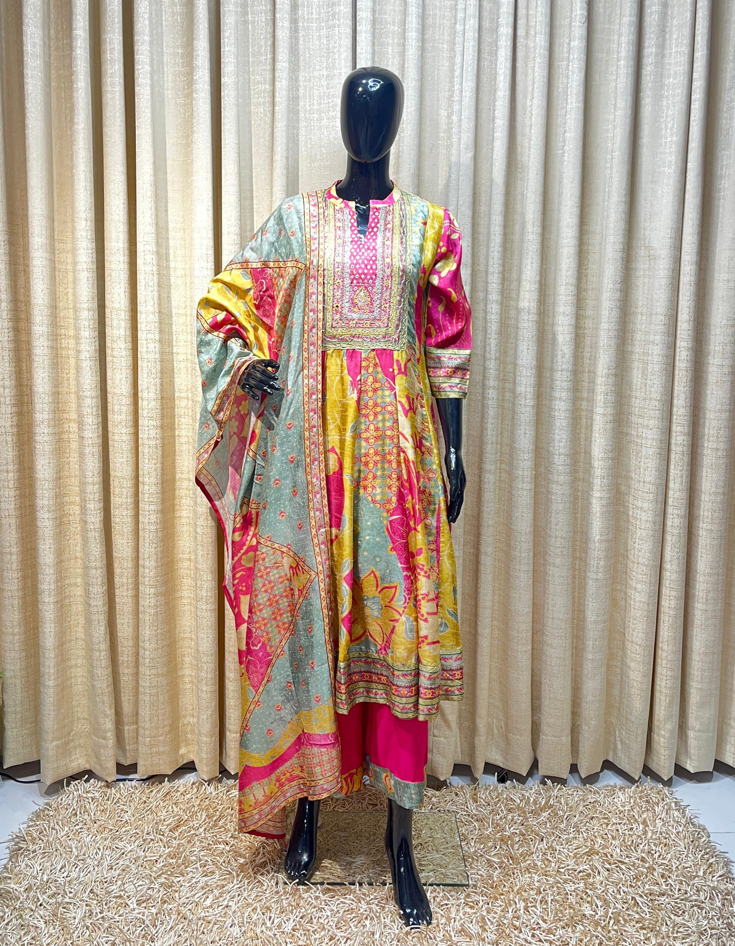 Multi-colored Printed Suit Set with Dupatta