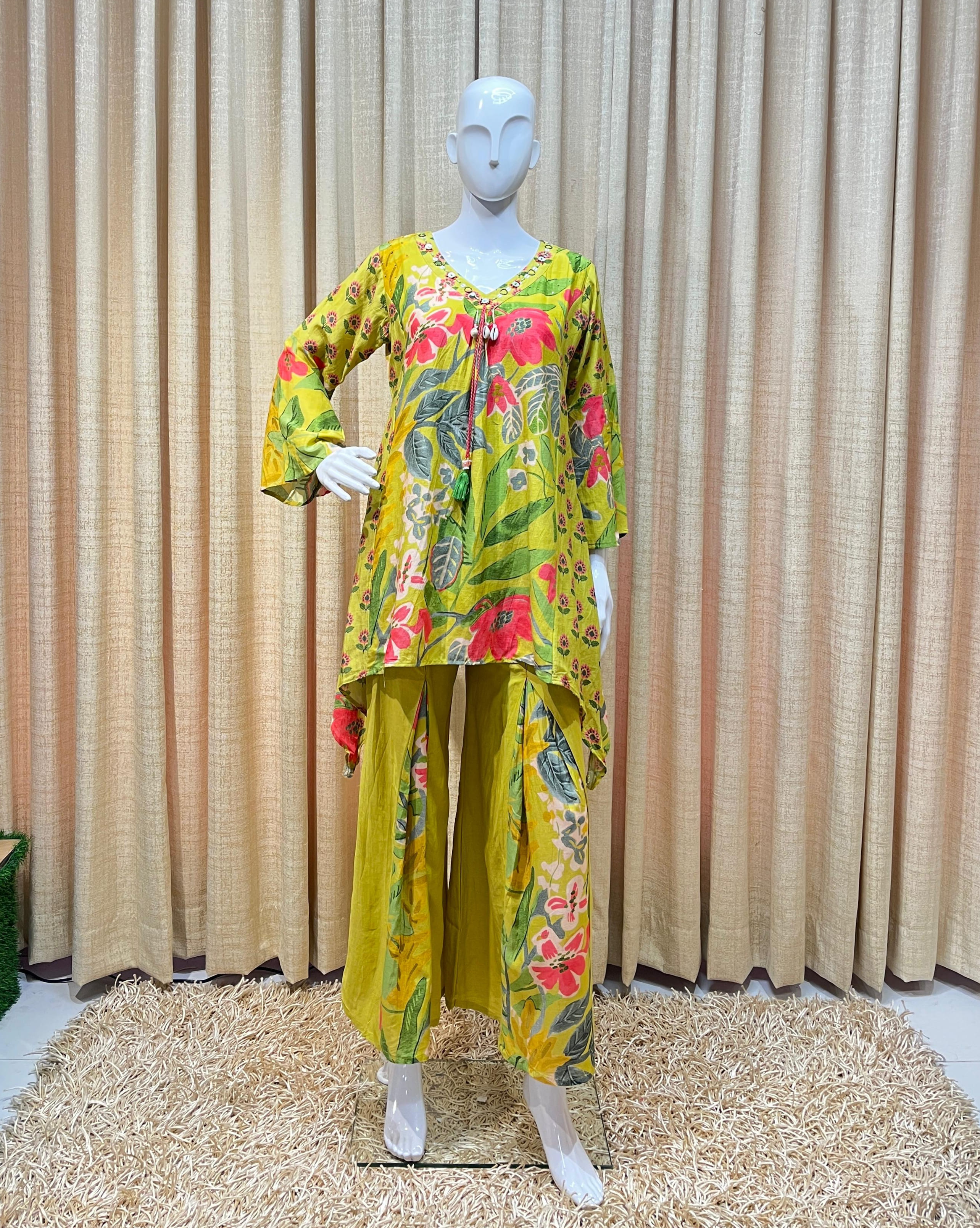 Oracle by Manusri - Lime Green Floral Co-ord Set