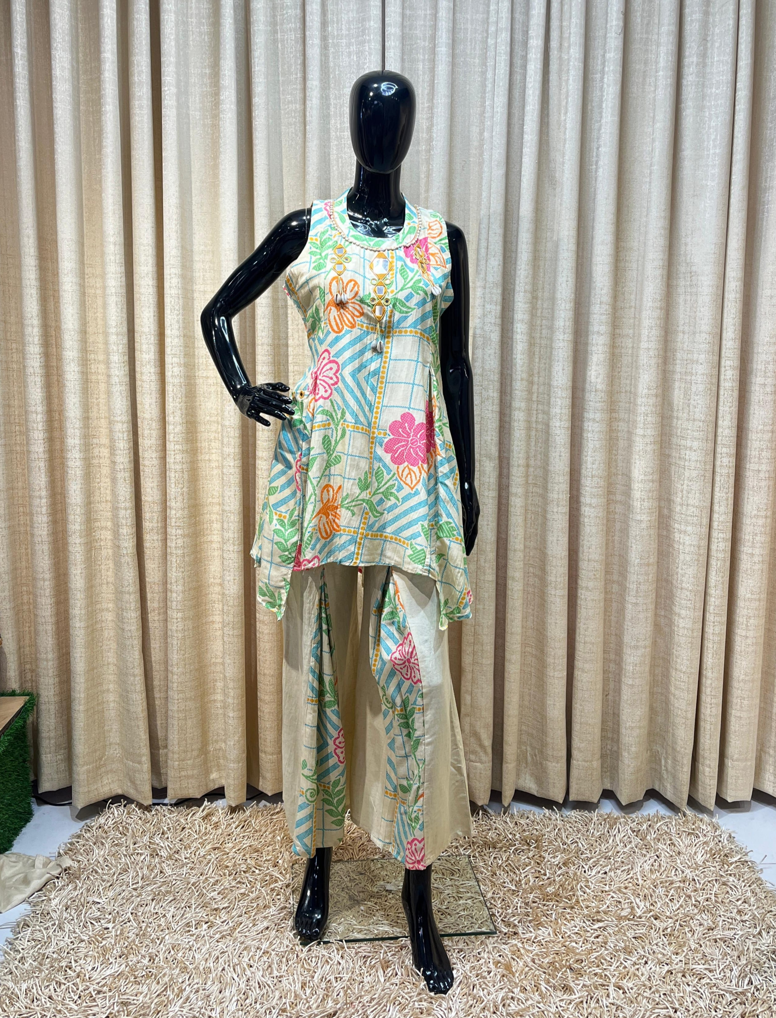 Oracle by Manusri - Cream and Printed Sleeveless Co-ord Set