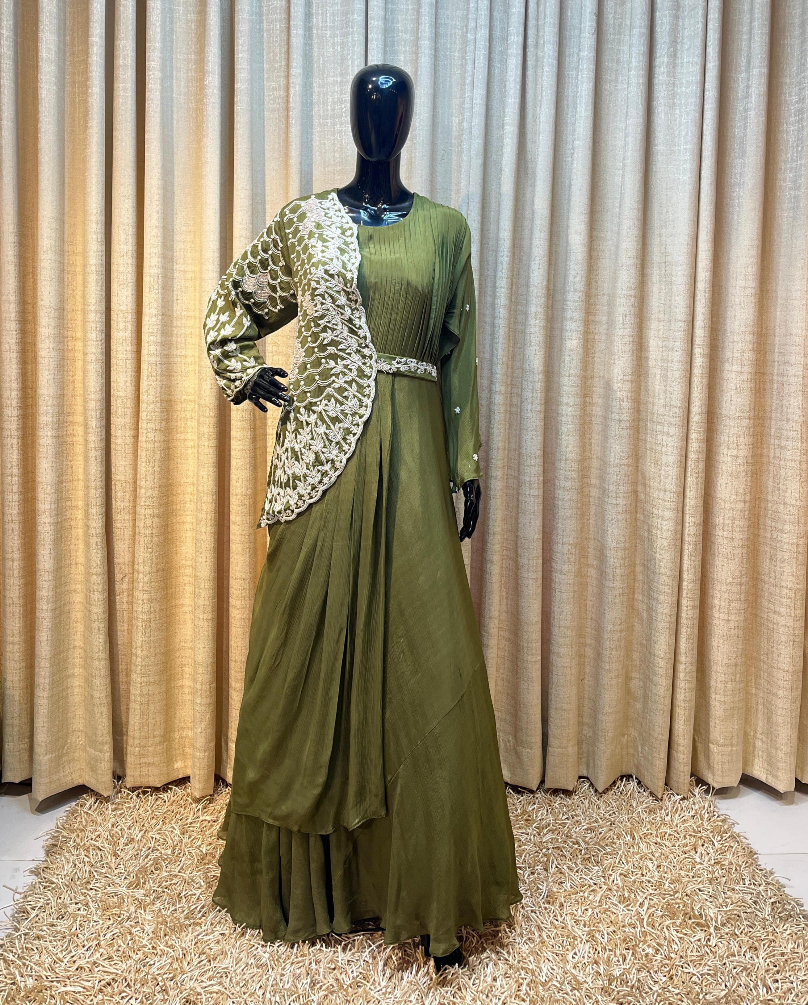 Oracle by Manusri - Olive Serenade Indo-Western Gown