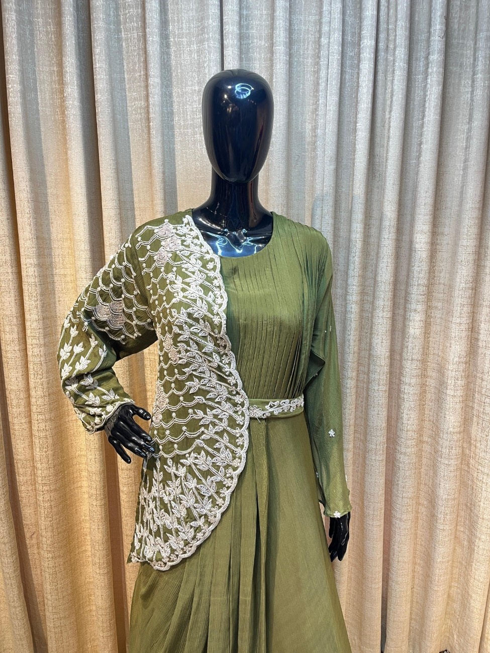 Oracle by Manusri - Olive Serenade Indo-Western Gown