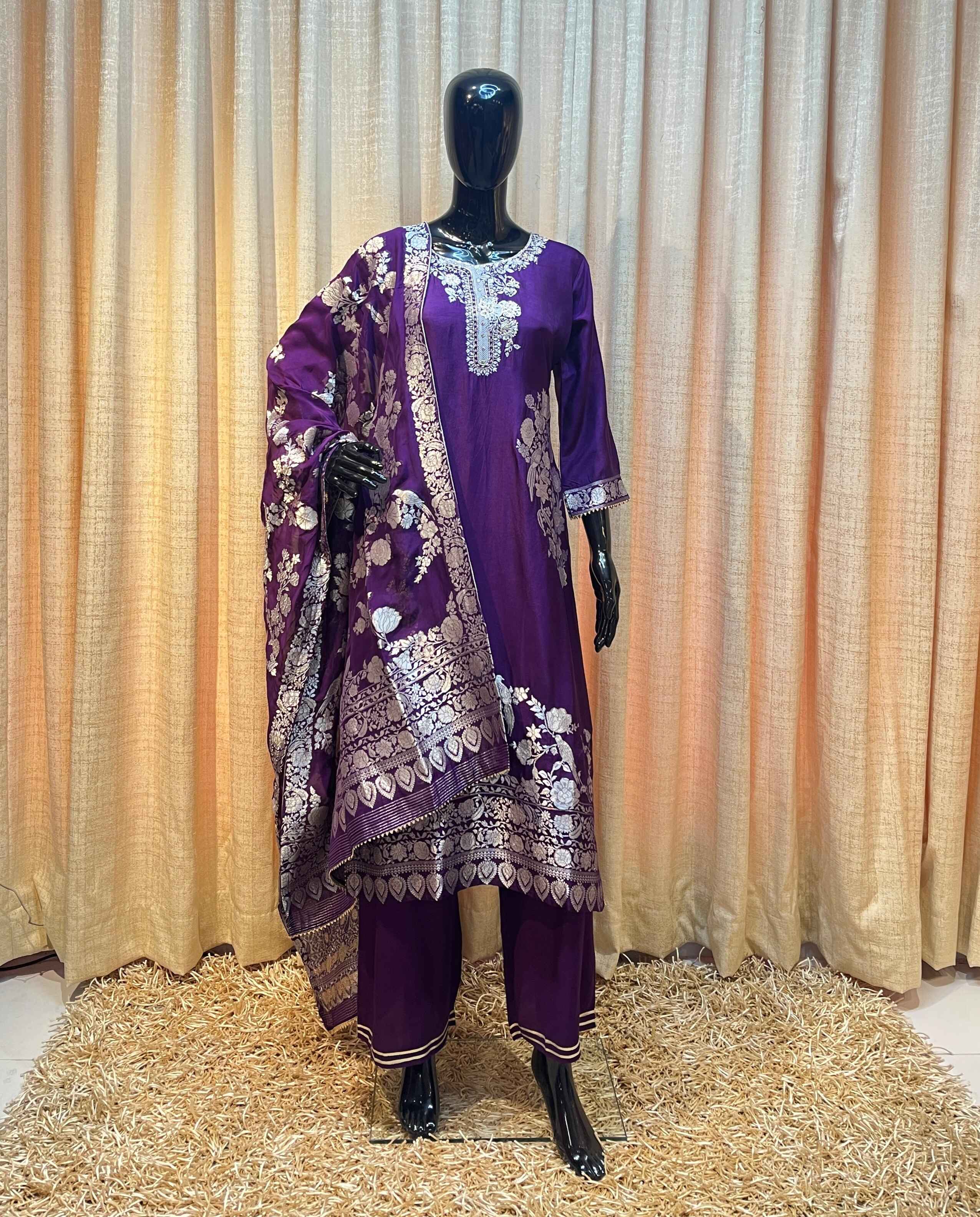 Purple Banarasi Silk Suit with Brocade Dupatta