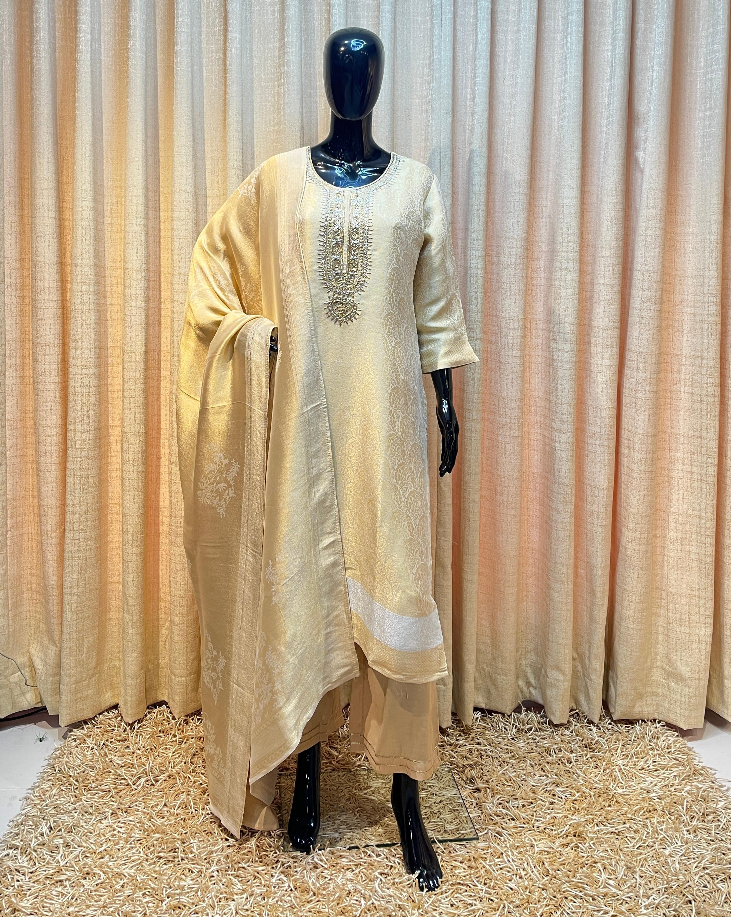 Elegant Silk Brocade Suit Set with Dupatta