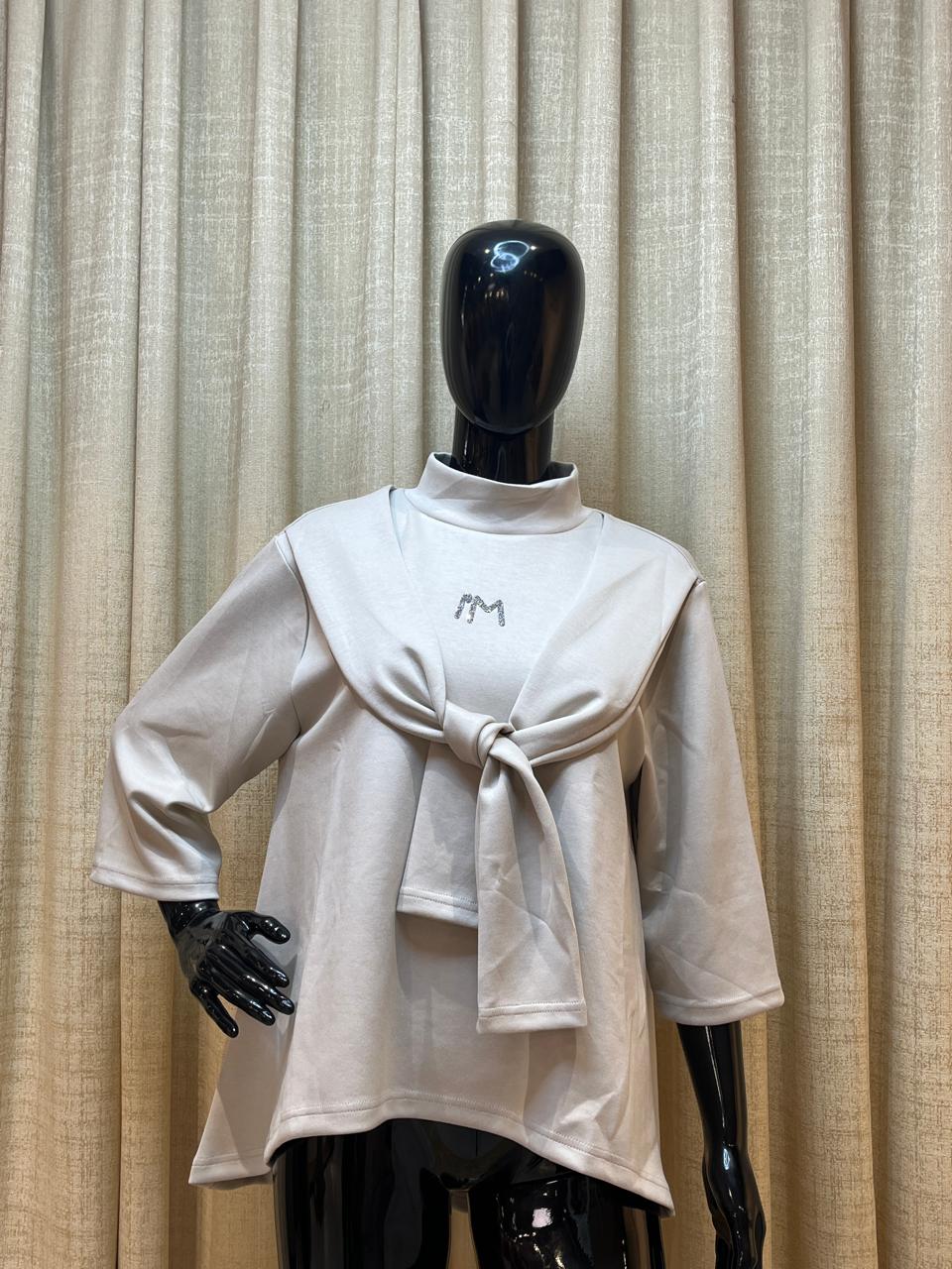 Beige Tie-Neck Detail Top - Tops