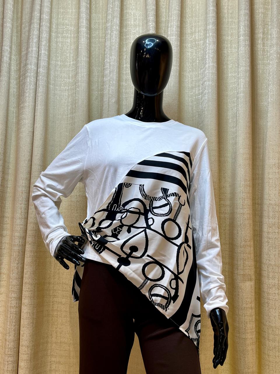 Asymmetrical Graphic Print Top - Tops