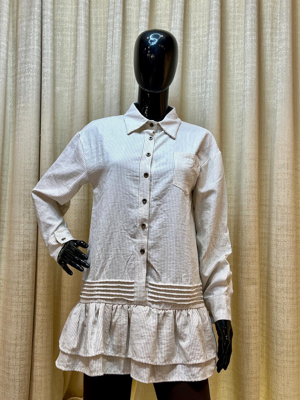 Striped Tiered Ruffle Top - Tops