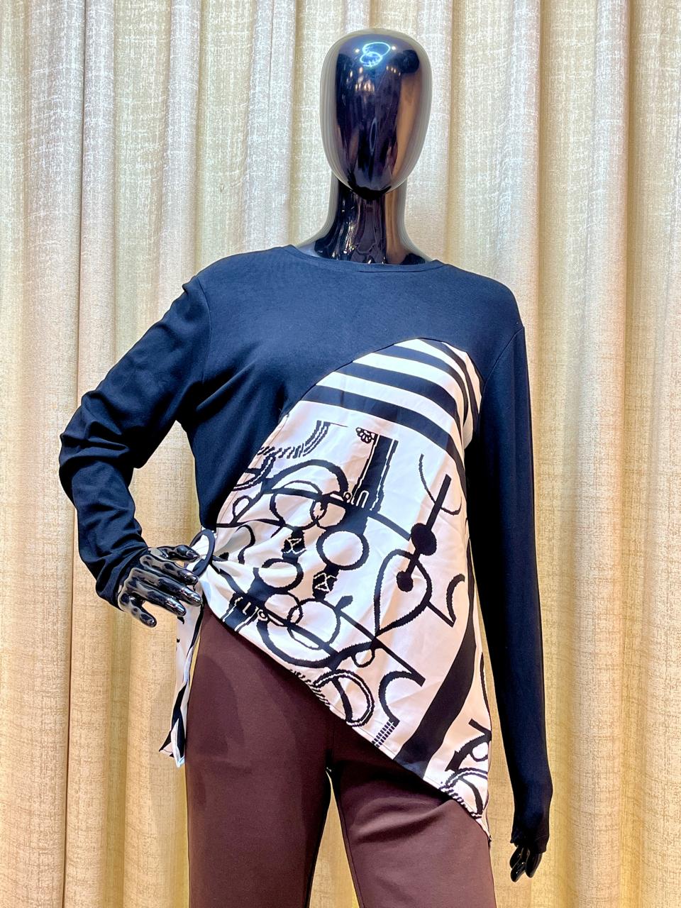 Black Graphic Panel Top - Tops