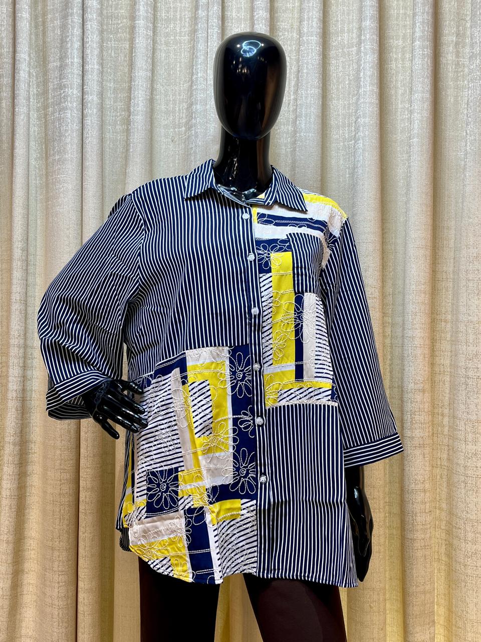 Mixed Print Striped Top