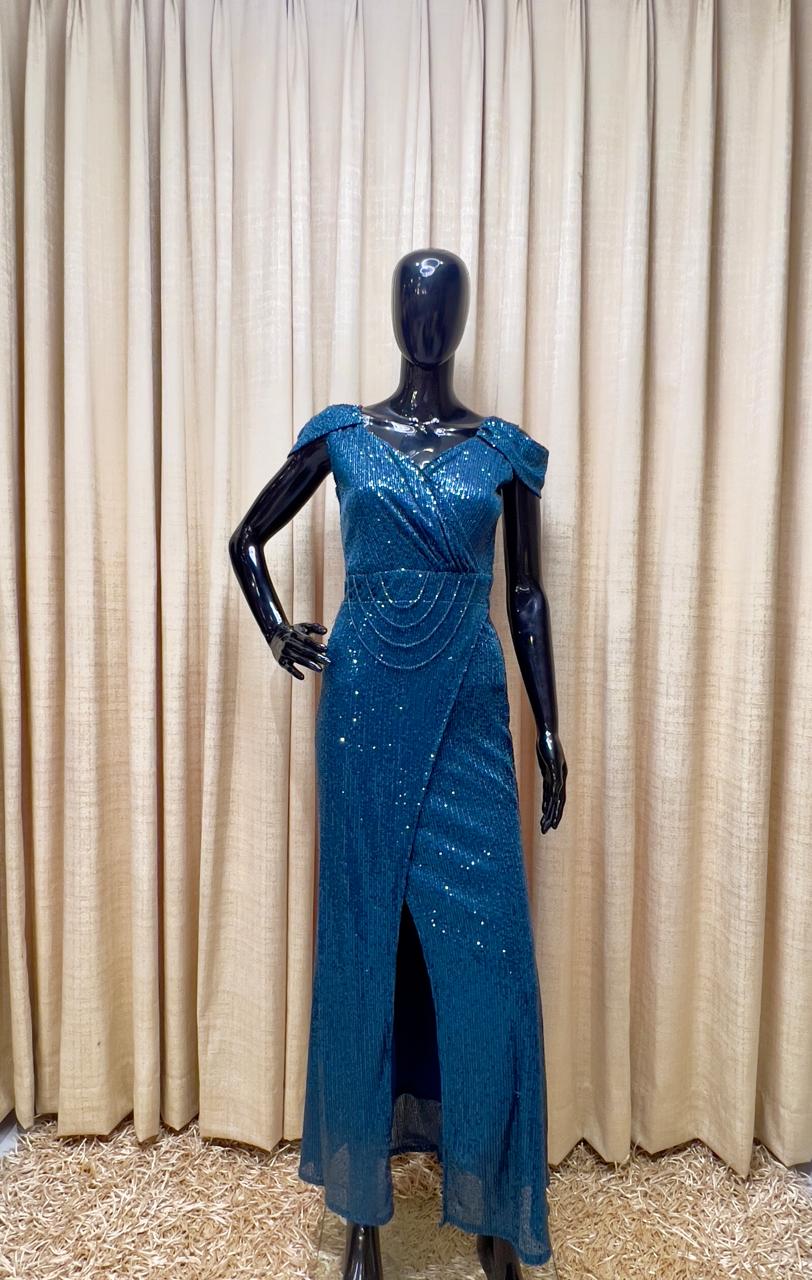 Teal Blue Sequin Gown - One Piece Dress