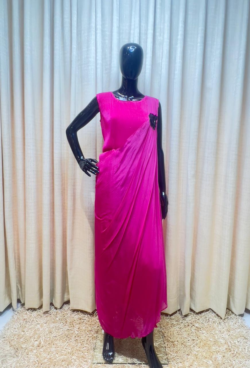 Bright Pink Draped Dress - One Piece Dress
