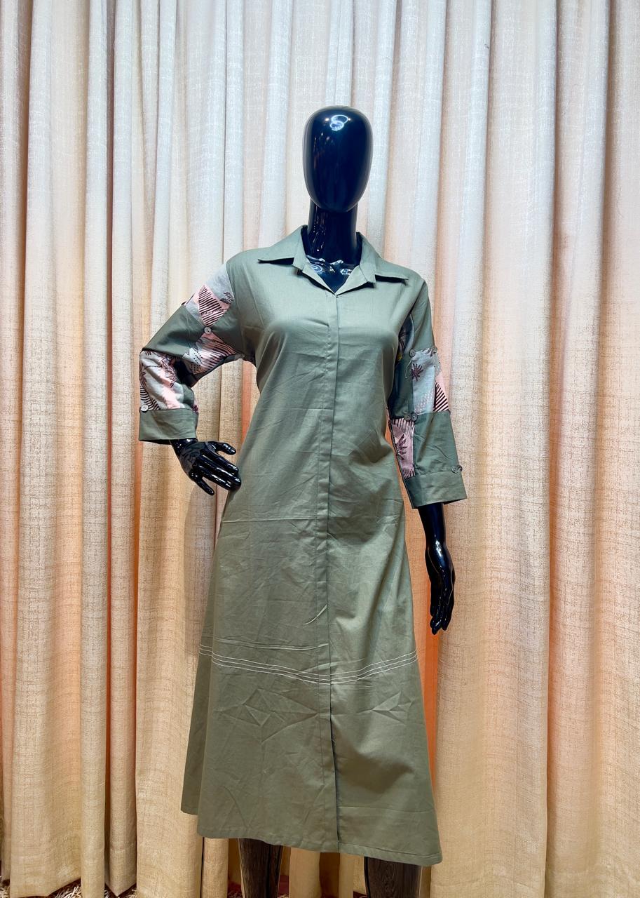 Olive Green Shirt Dress - One Piece Dress