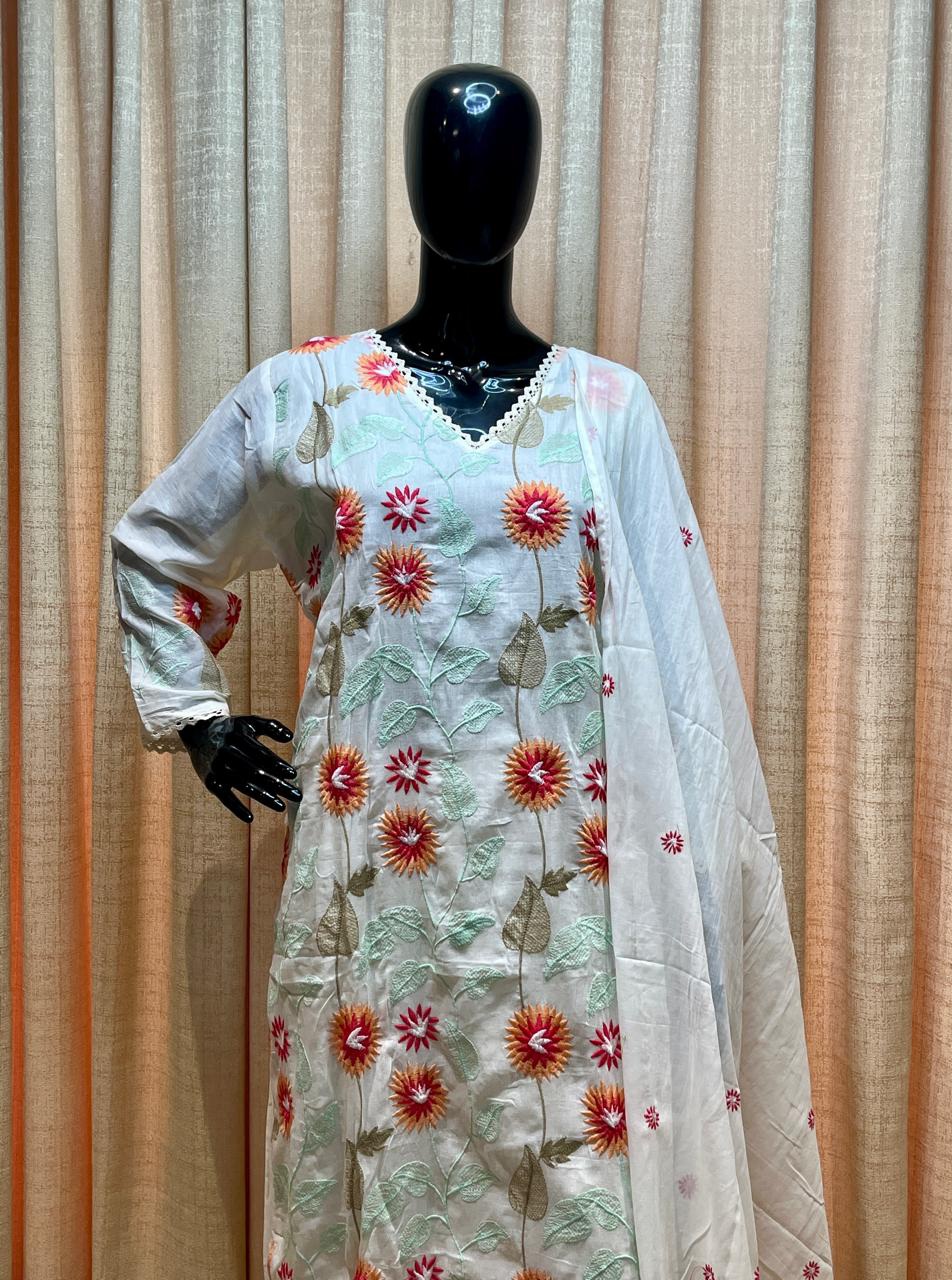 White Floral Suit Set - Women Suit Set