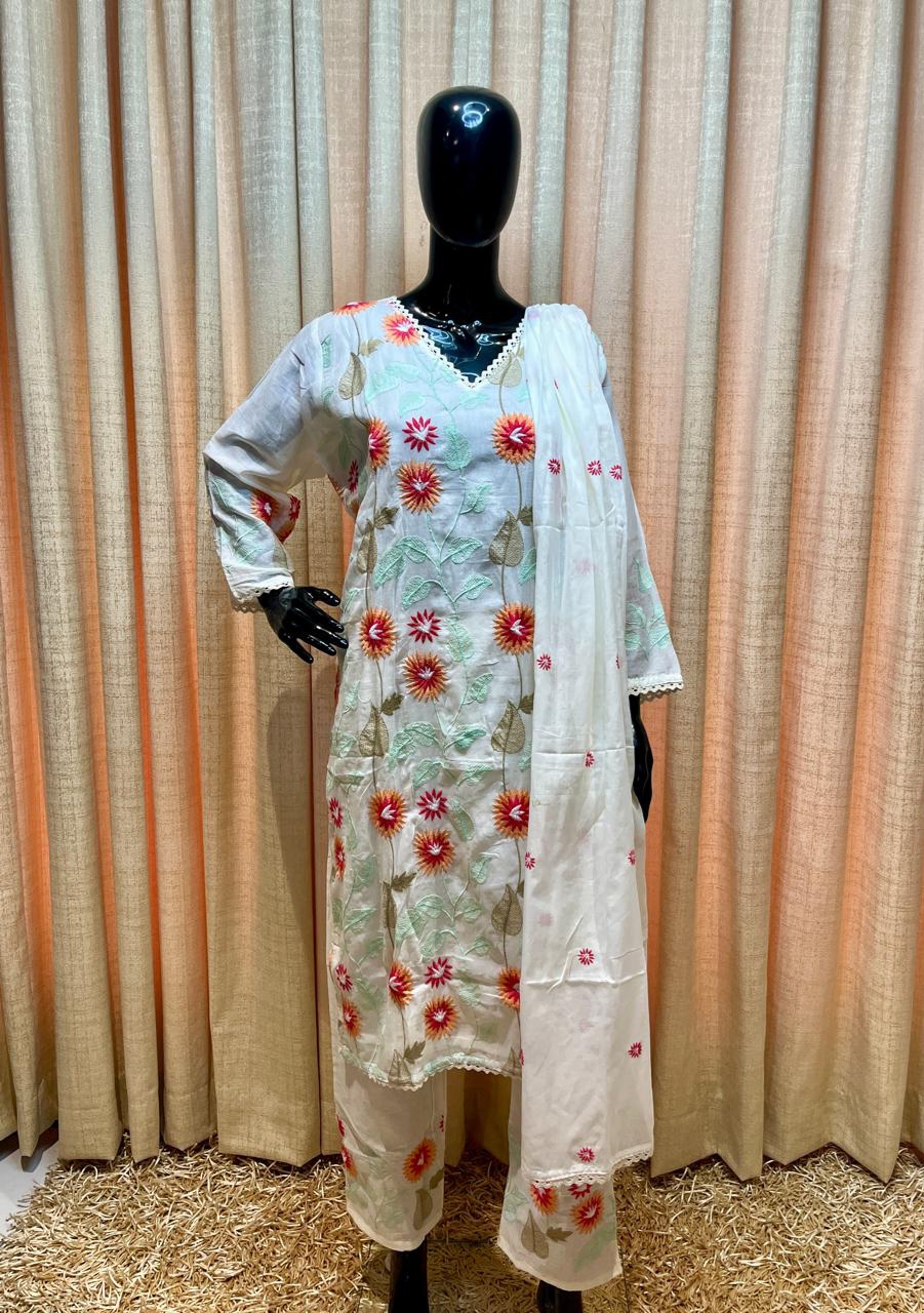 White Floral Suit Set - Women Suit Set